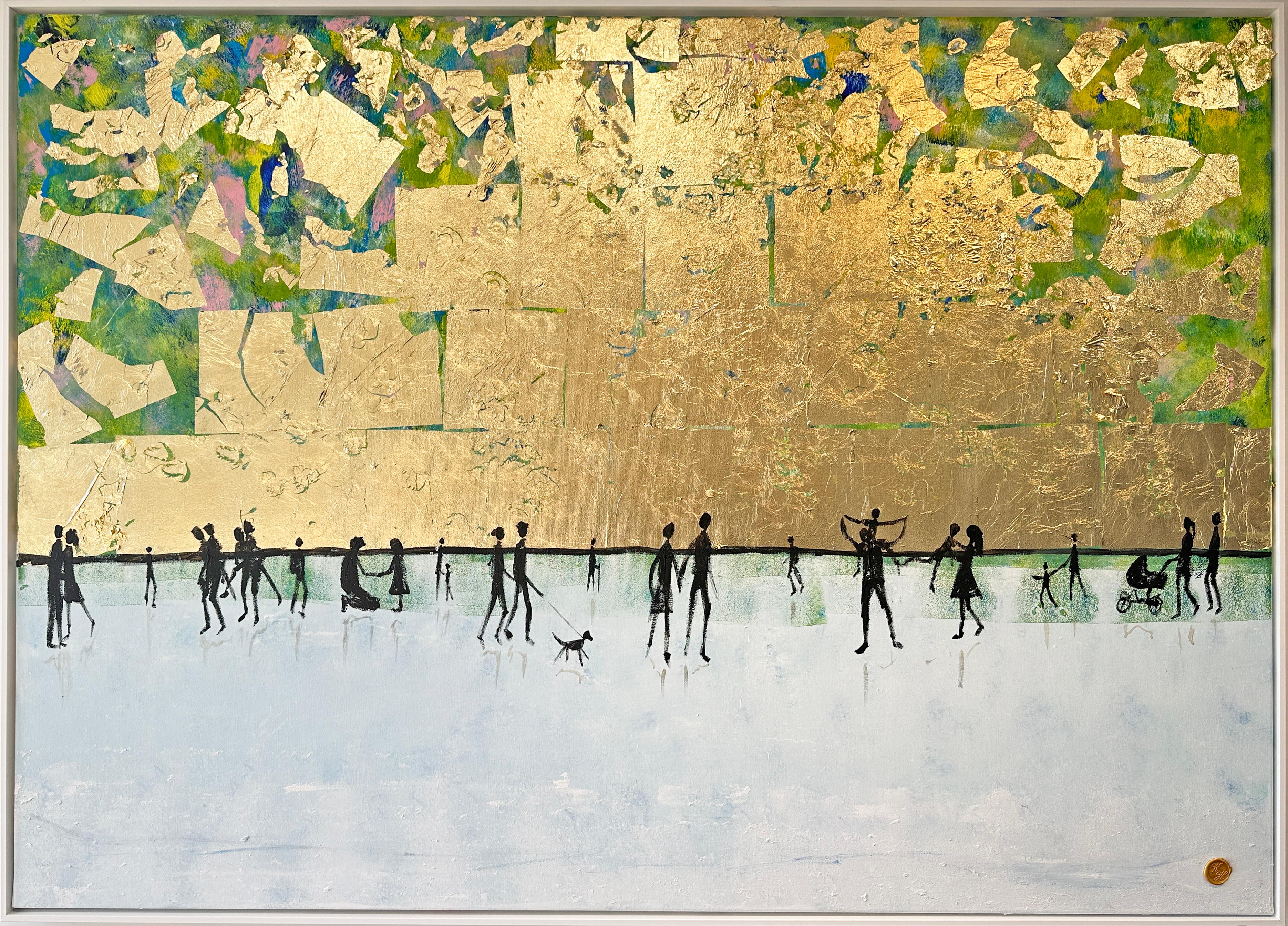 I love Having you Around - Gold Leaf Contemporary abstract family painting - Painting by Katharina Hormel