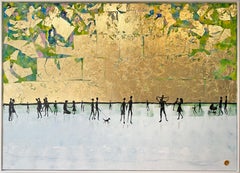 I love Having you Around - Gold Leaf Contemporary abstract family painting