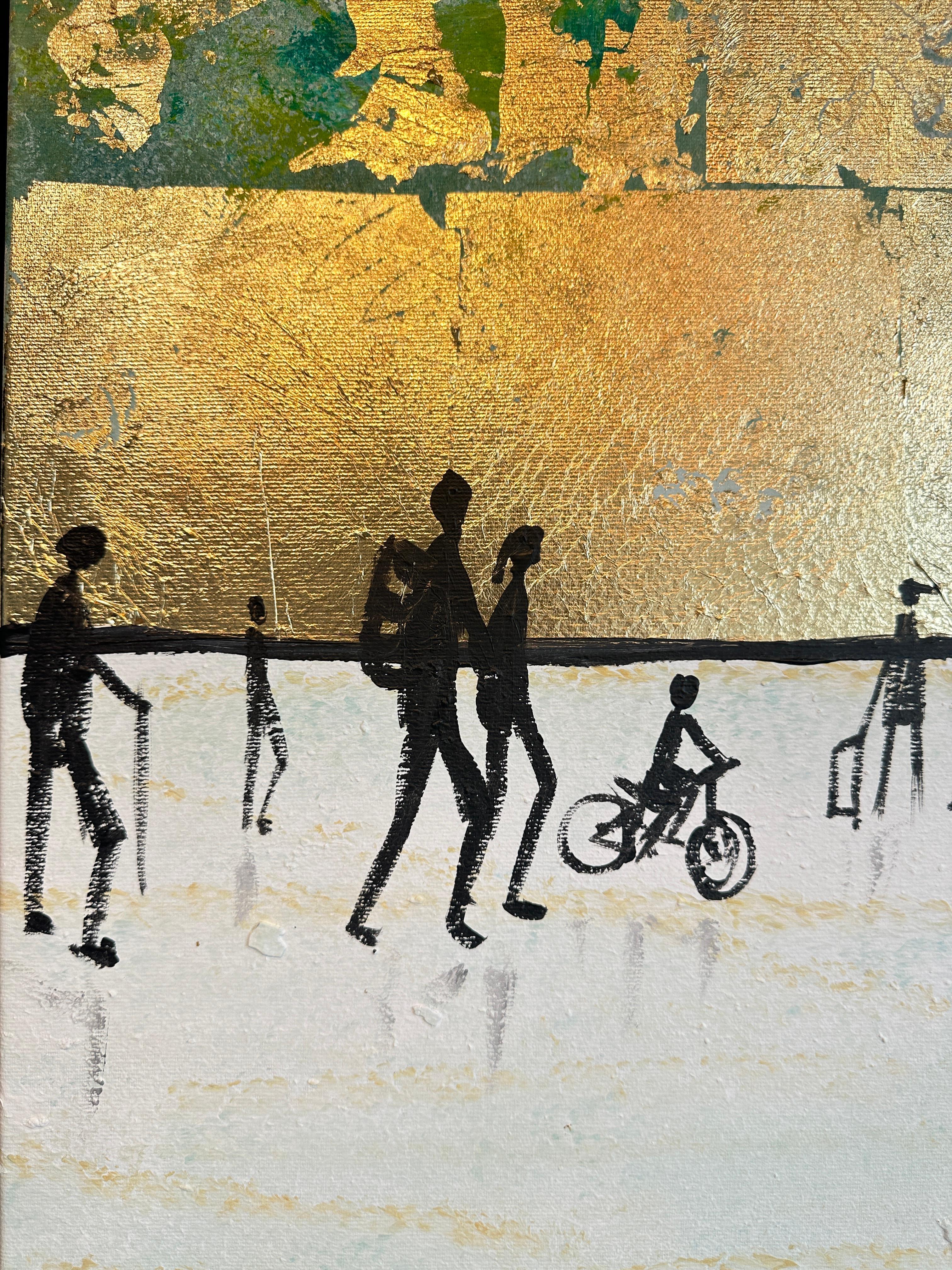I will Kiss you Everyday -  Gold Leaf Contemporary abstract family painting For Sale 7