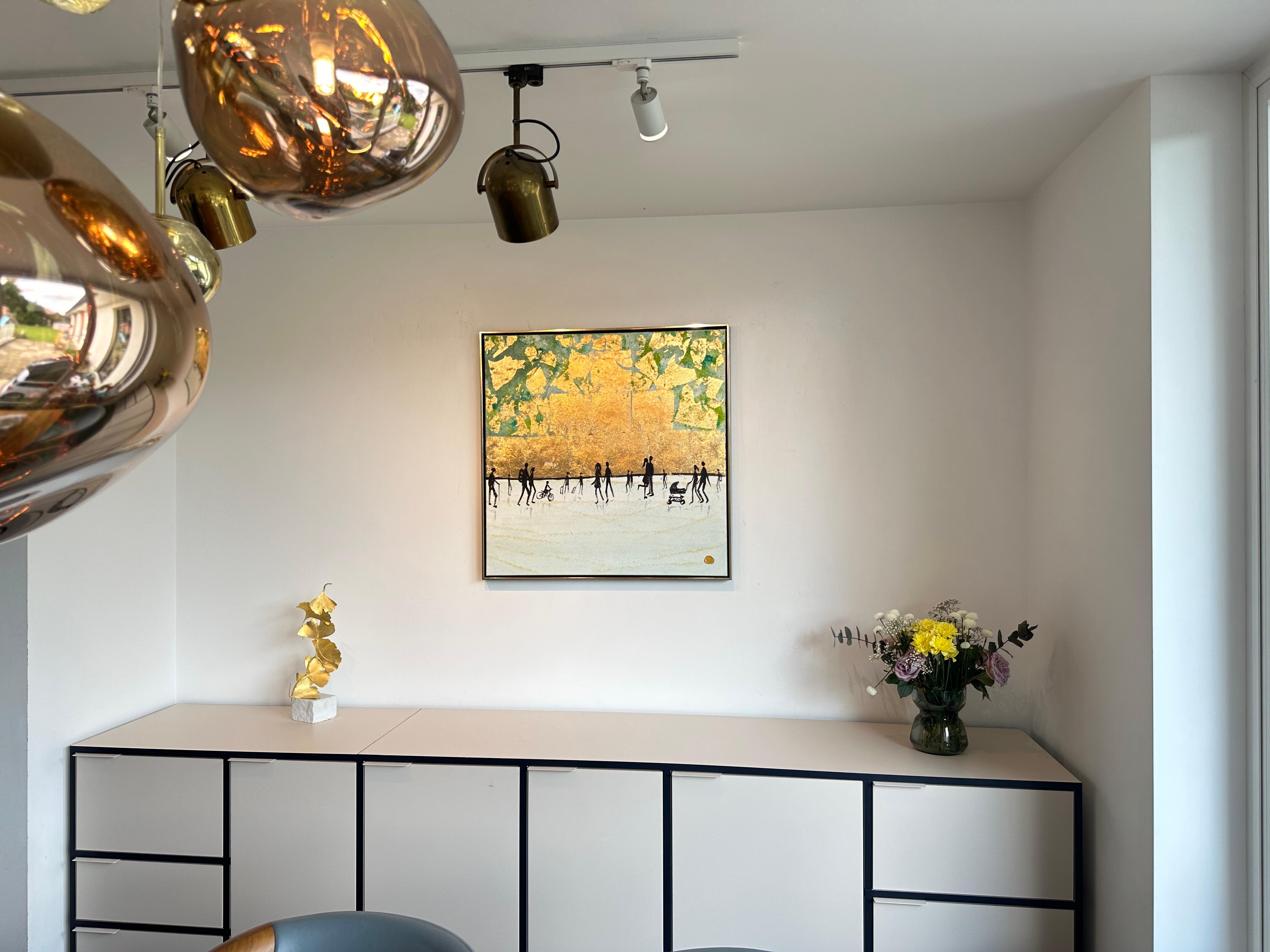 I will Kiss you Everyday -  Gold Leaf Contemporary abstract family painting For Sale 8