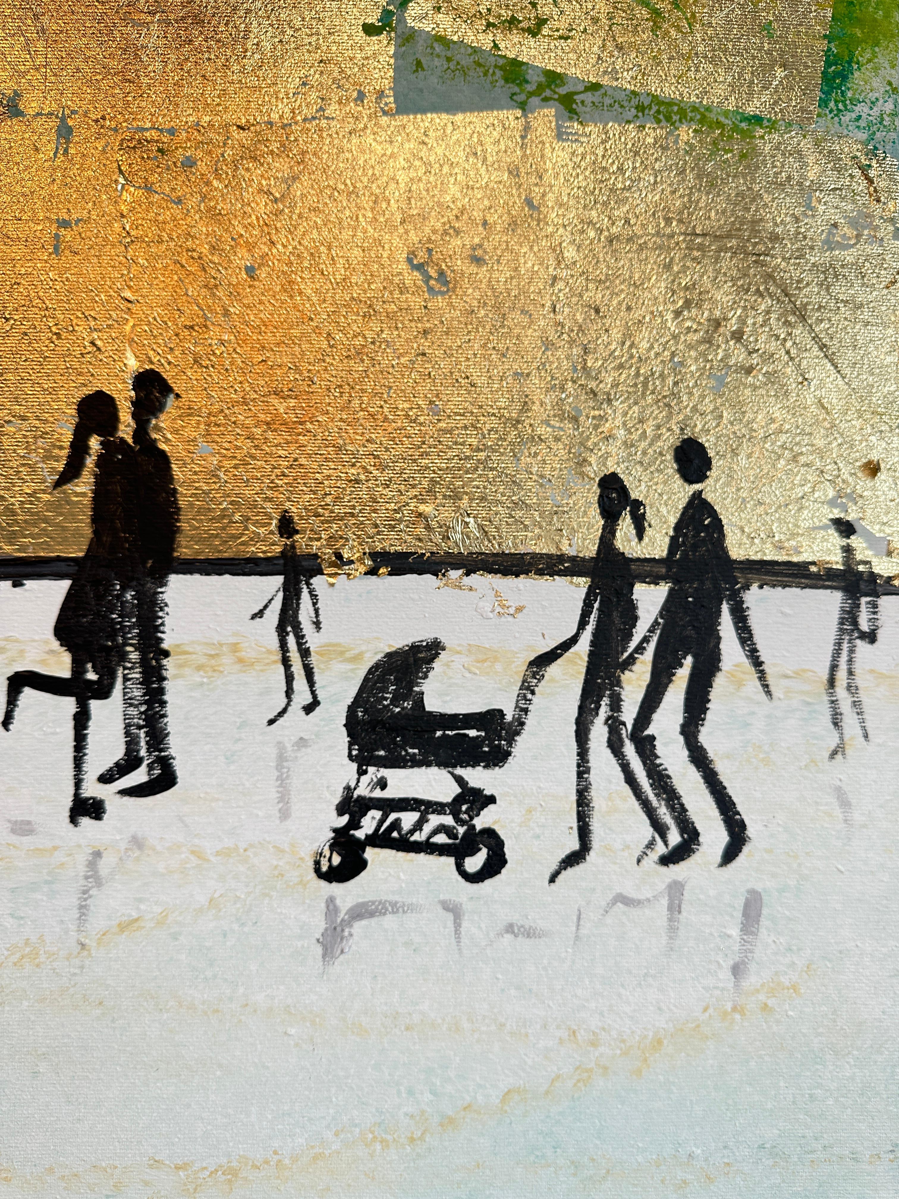 I will Kiss you Everyday -  Gold Leaf Contemporary abstract family painting For Sale 9