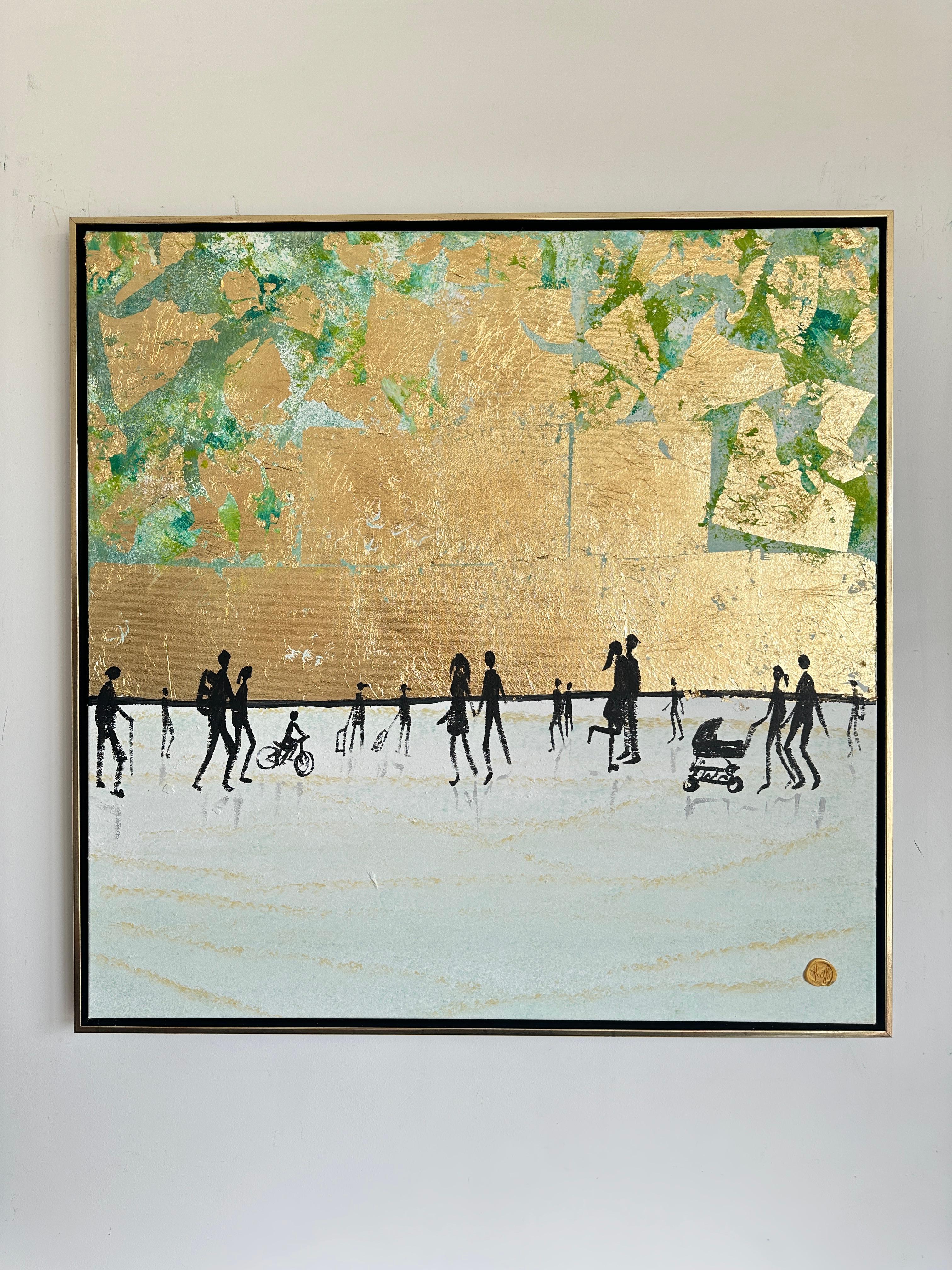 I will Kiss you Everyday -  Gold Leaf Contemporary abstract family painting - Painting by Katharina Hormel