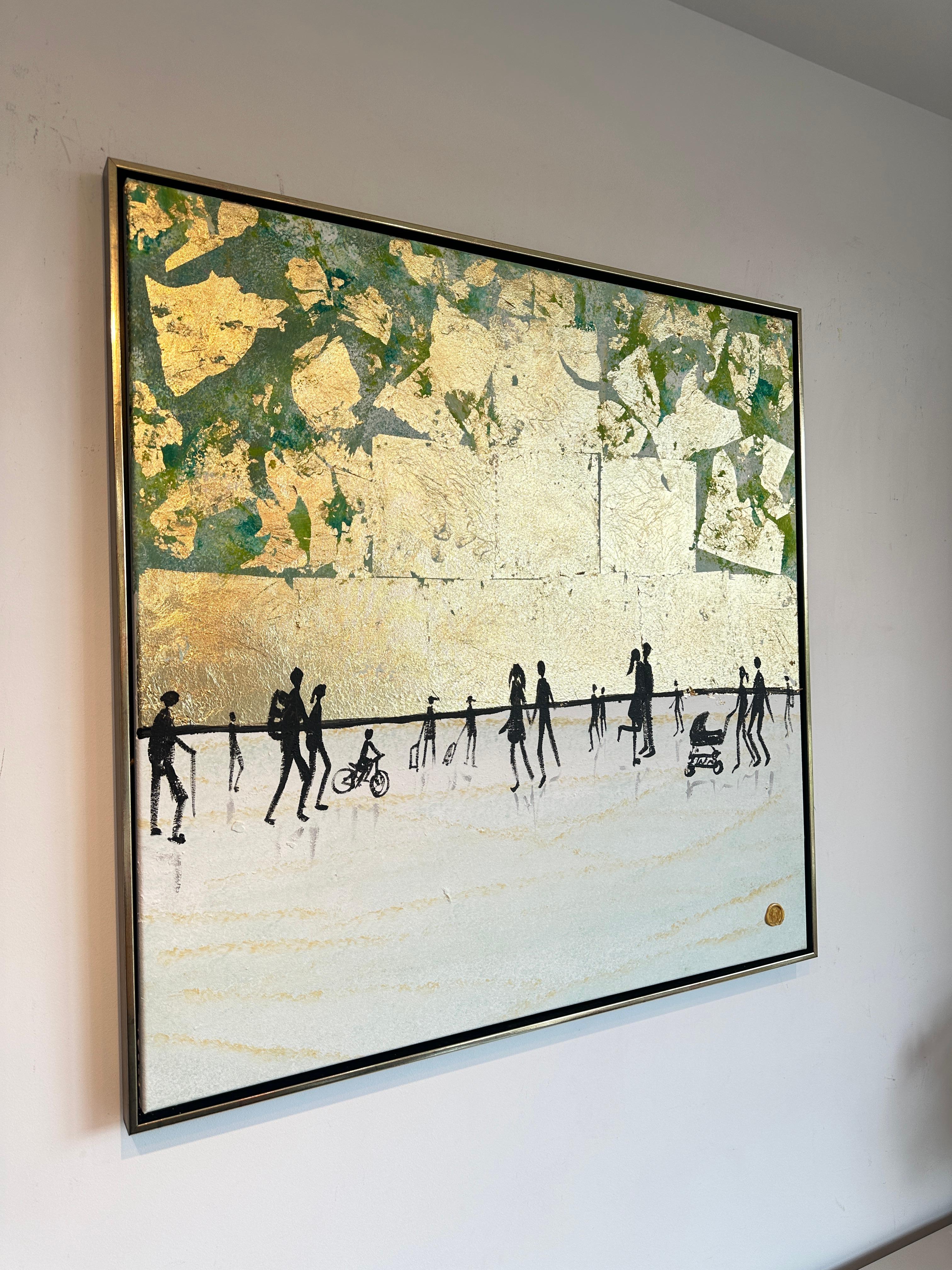 I will Kiss you Everyday -  Gold Leaf Contemporary abstract family painting For Sale 2