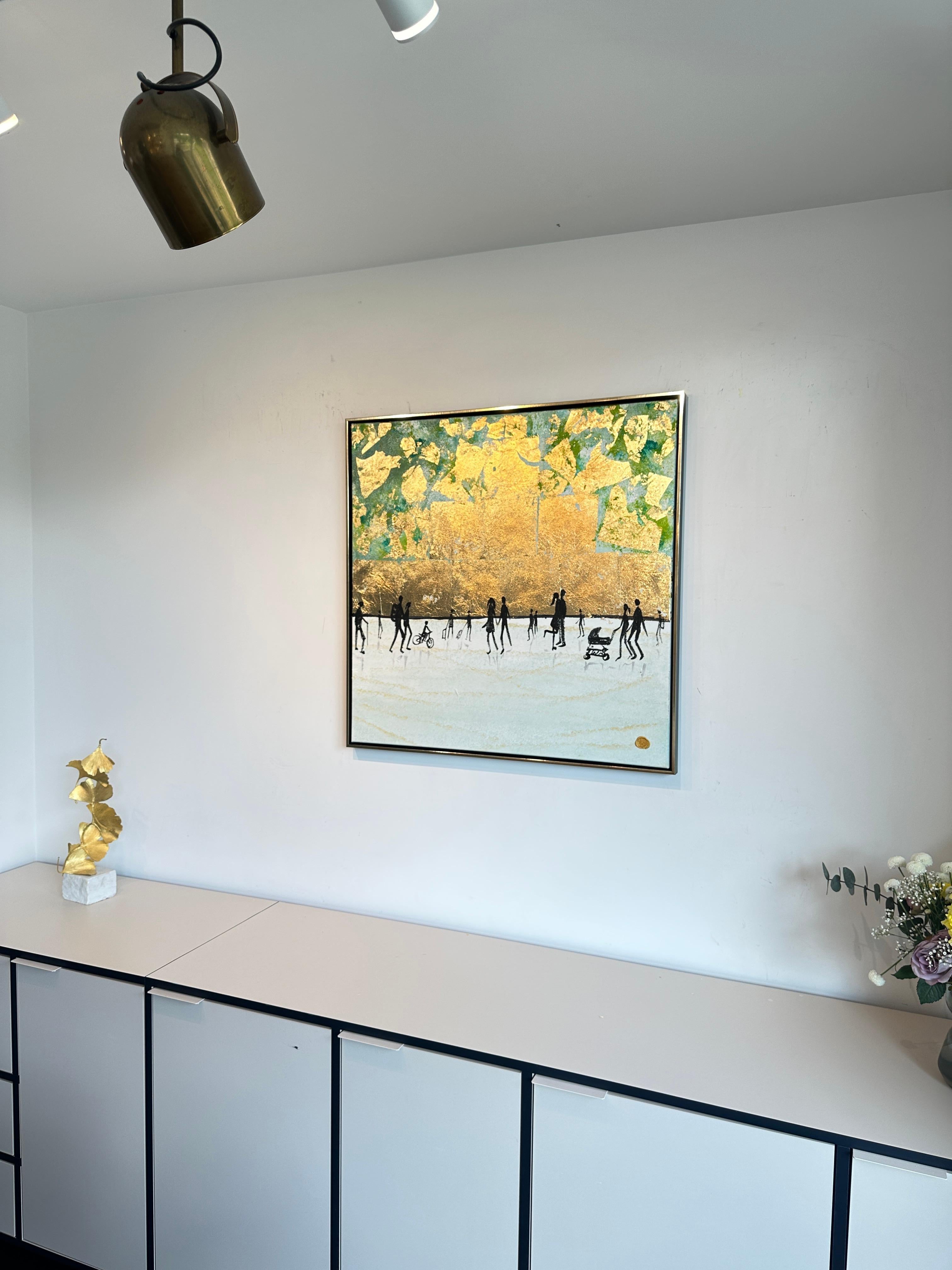 I will Kiss you Everyday -  Gold Leaf Contemporary abstract family painting For Sale 3