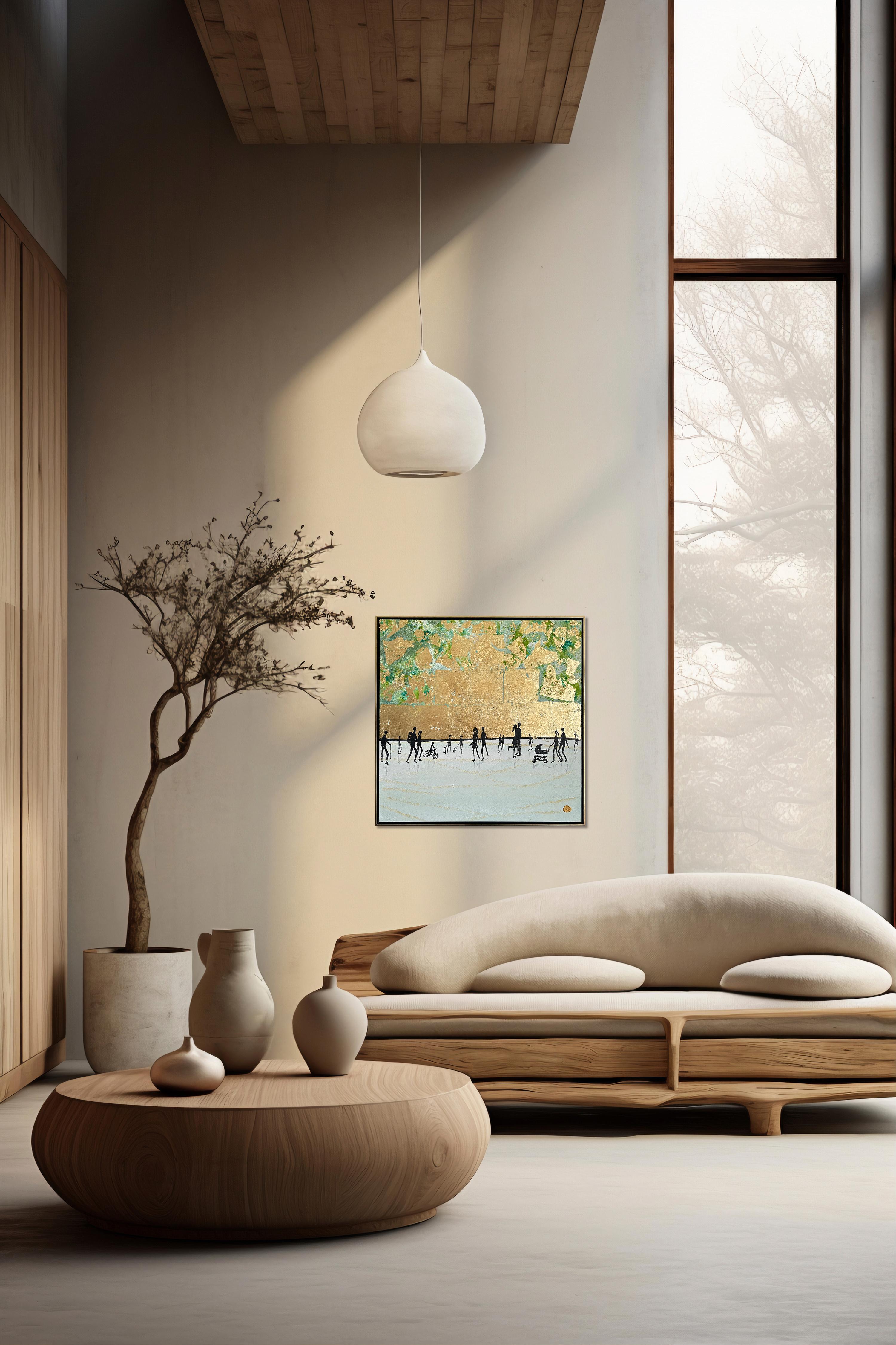 I will Kiss you Everyday -  Gold Leaf Contemporary abstract family painting For Sale 5