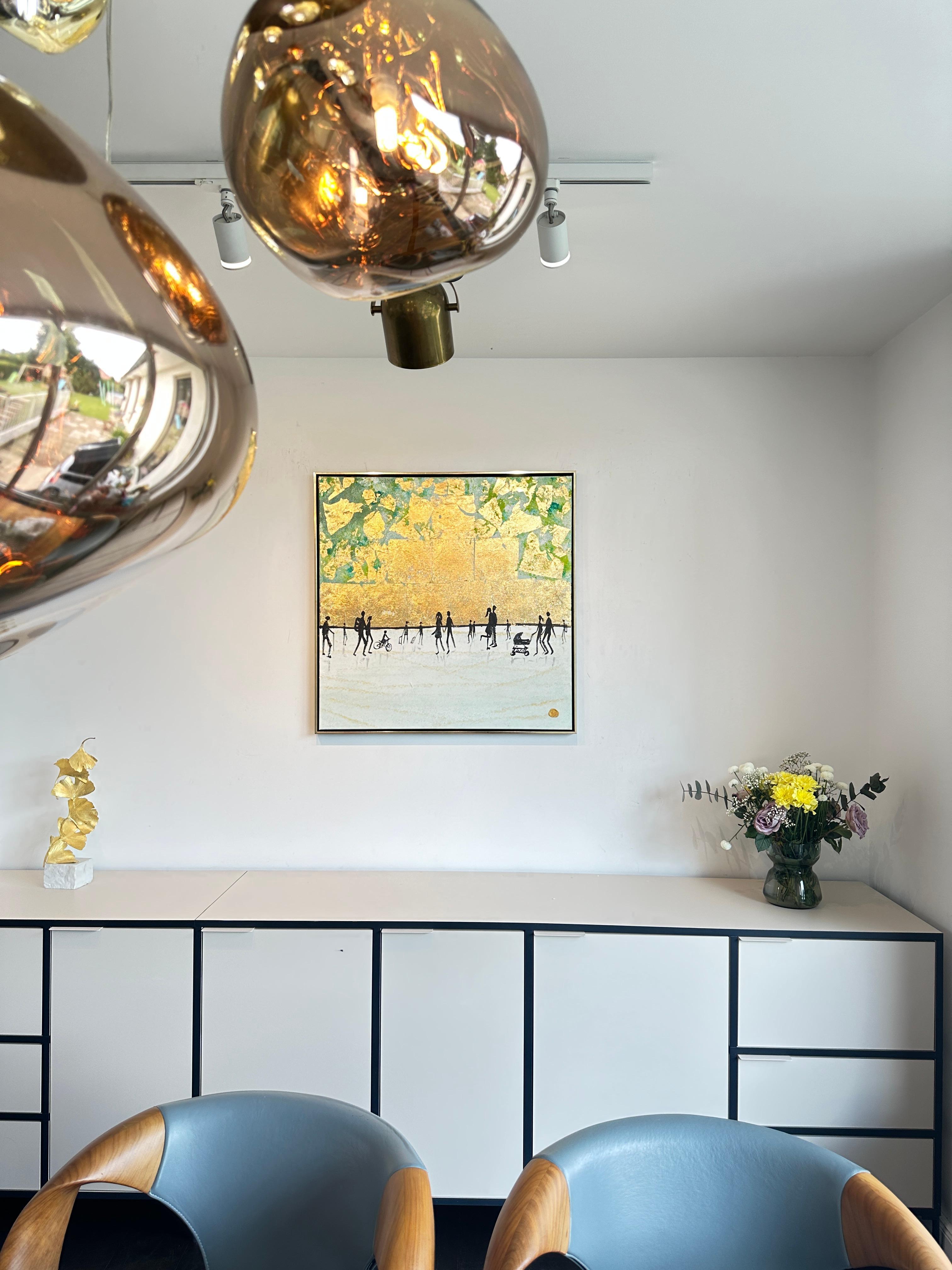 I will Kiss you Everyday -  Gold Leaf Contemporary abstract family painting For Sale 6