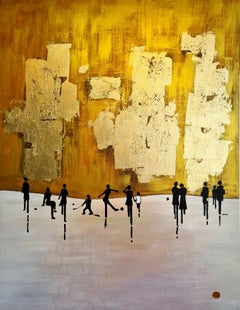 Ice skating in the Park by K. Hormel - Gold Contemporary abstract Oil painting