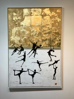 Ice Skating Together by K. Hormel - Gold Contemporary abstract Oil painting