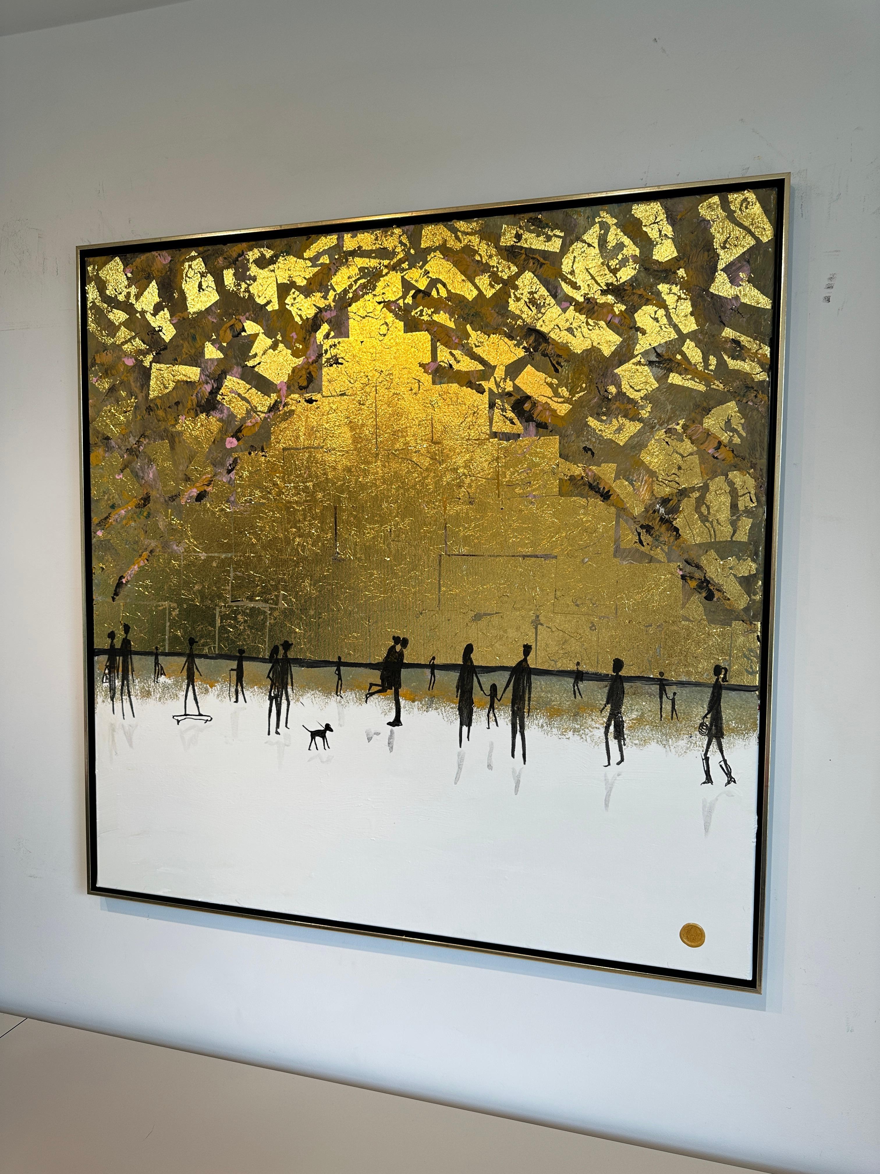 I'll always treasure you - Gold Leaf Contemporary abstract family painting For Sale 8