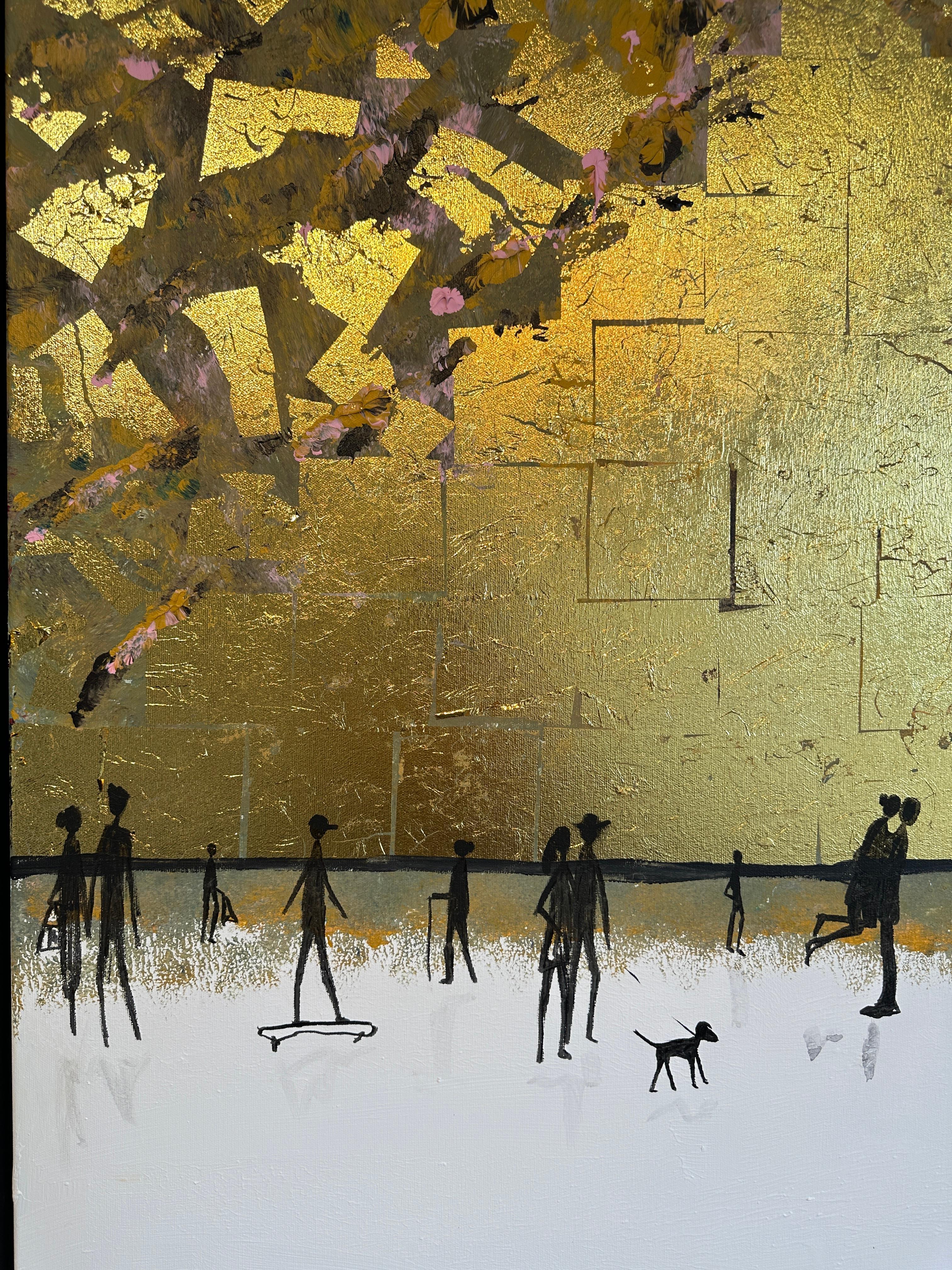 I'll always treasure you - Gold Leaf Contemporary abstract family painting For Sale 10