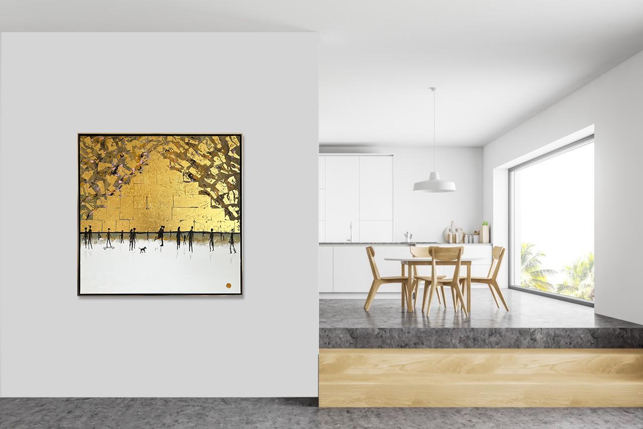 I'll always treasure you - Gold Leaf Contemporary abstract family painting For Sale 11