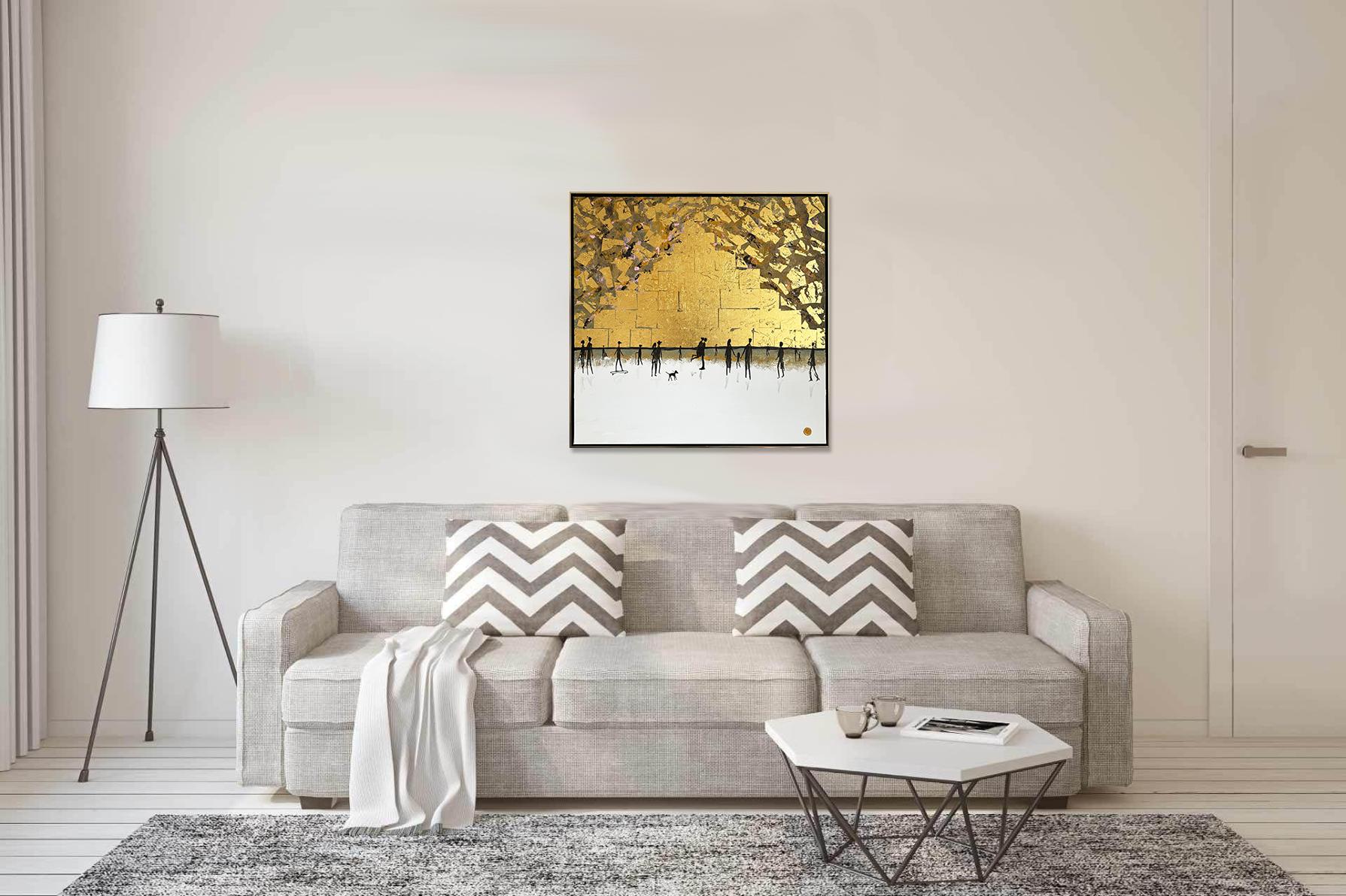 I'll always treasure you - Gold Leaf Contemporary abstract family painting For Sale 1