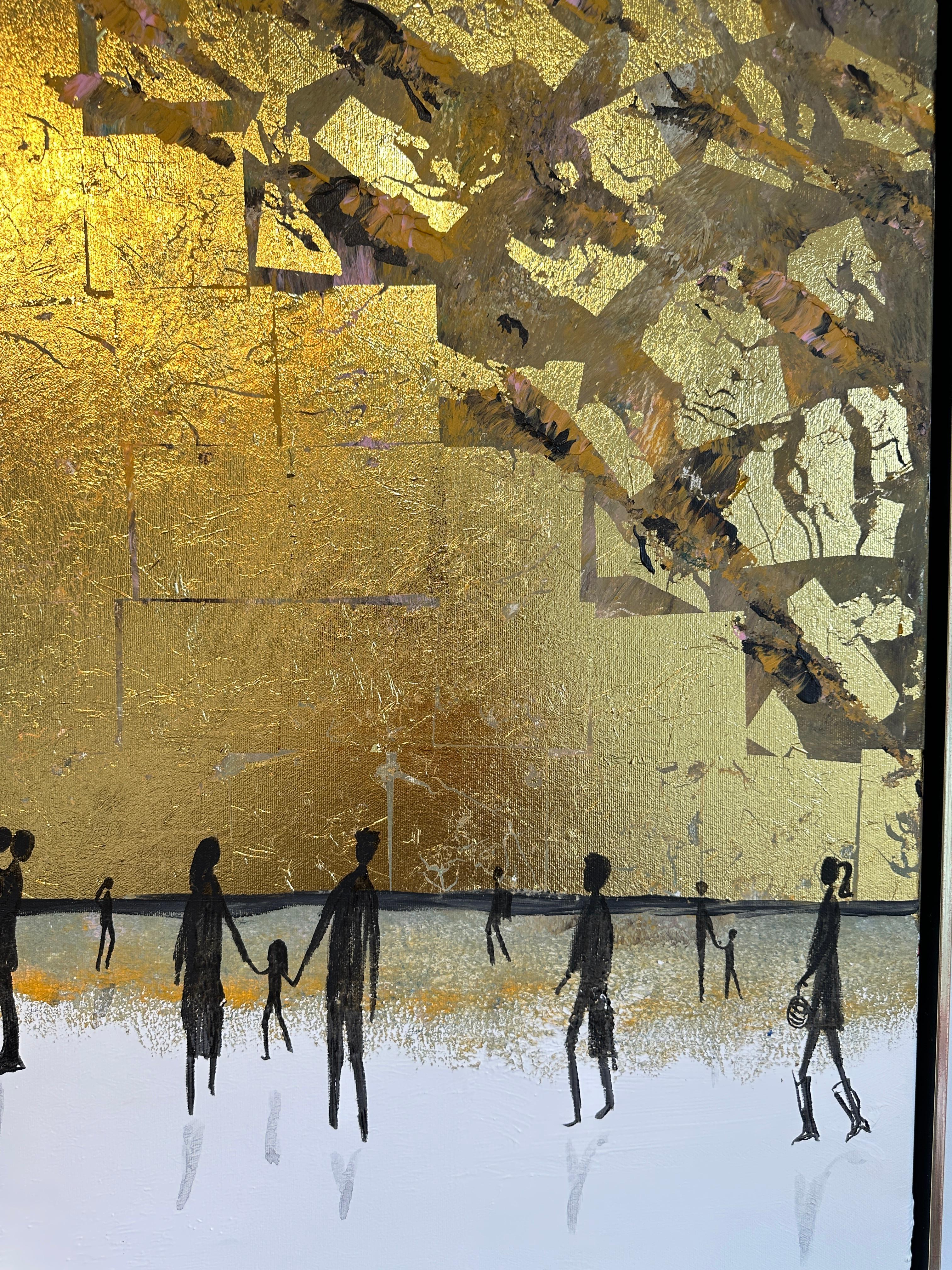 I'll always treasure you - Gold Leaf Contemporary abstract family painting For Sale 2