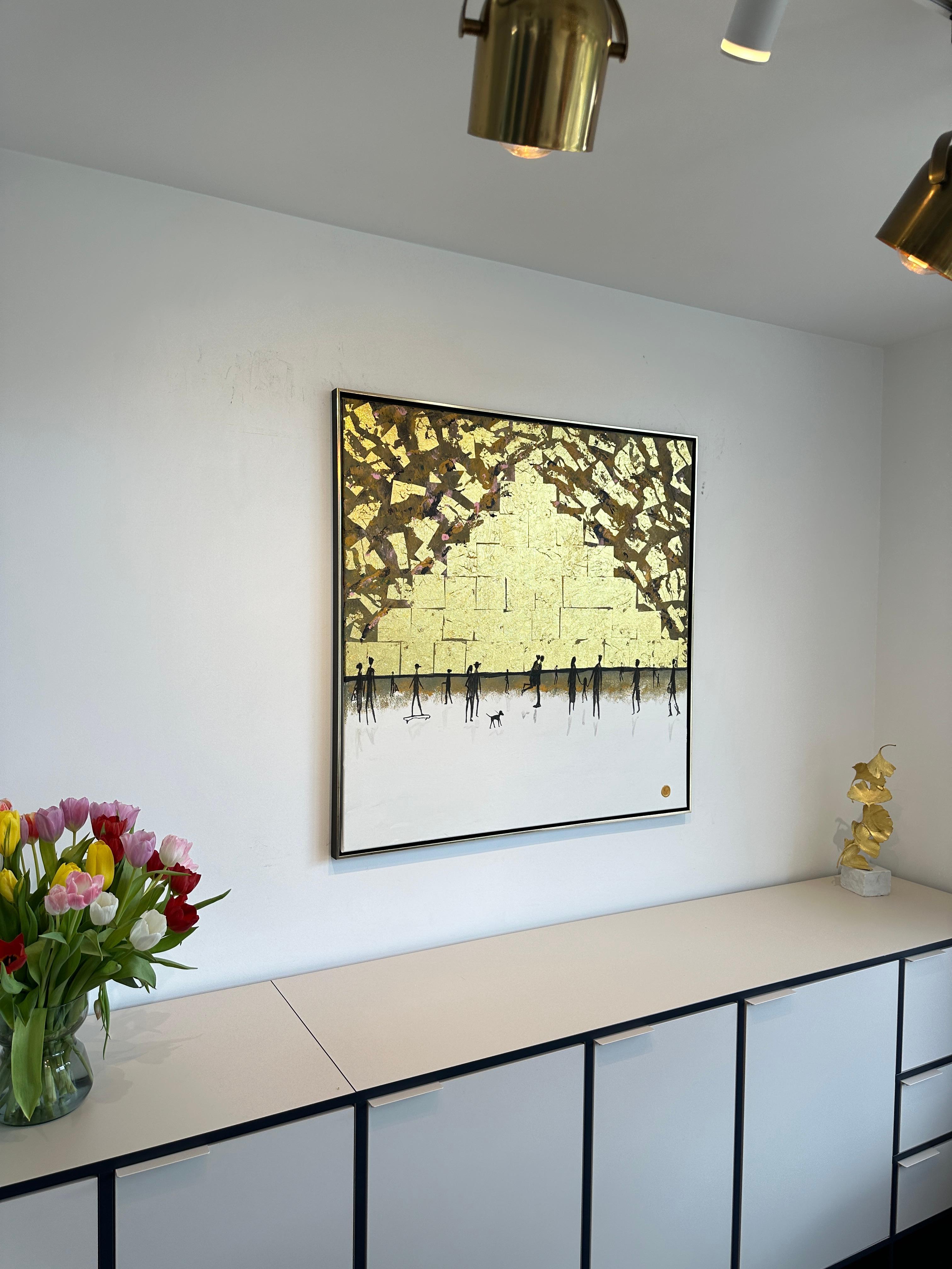 I'll always treasure you - Gold Leaf Contemporary abstract family painting For Sale 3