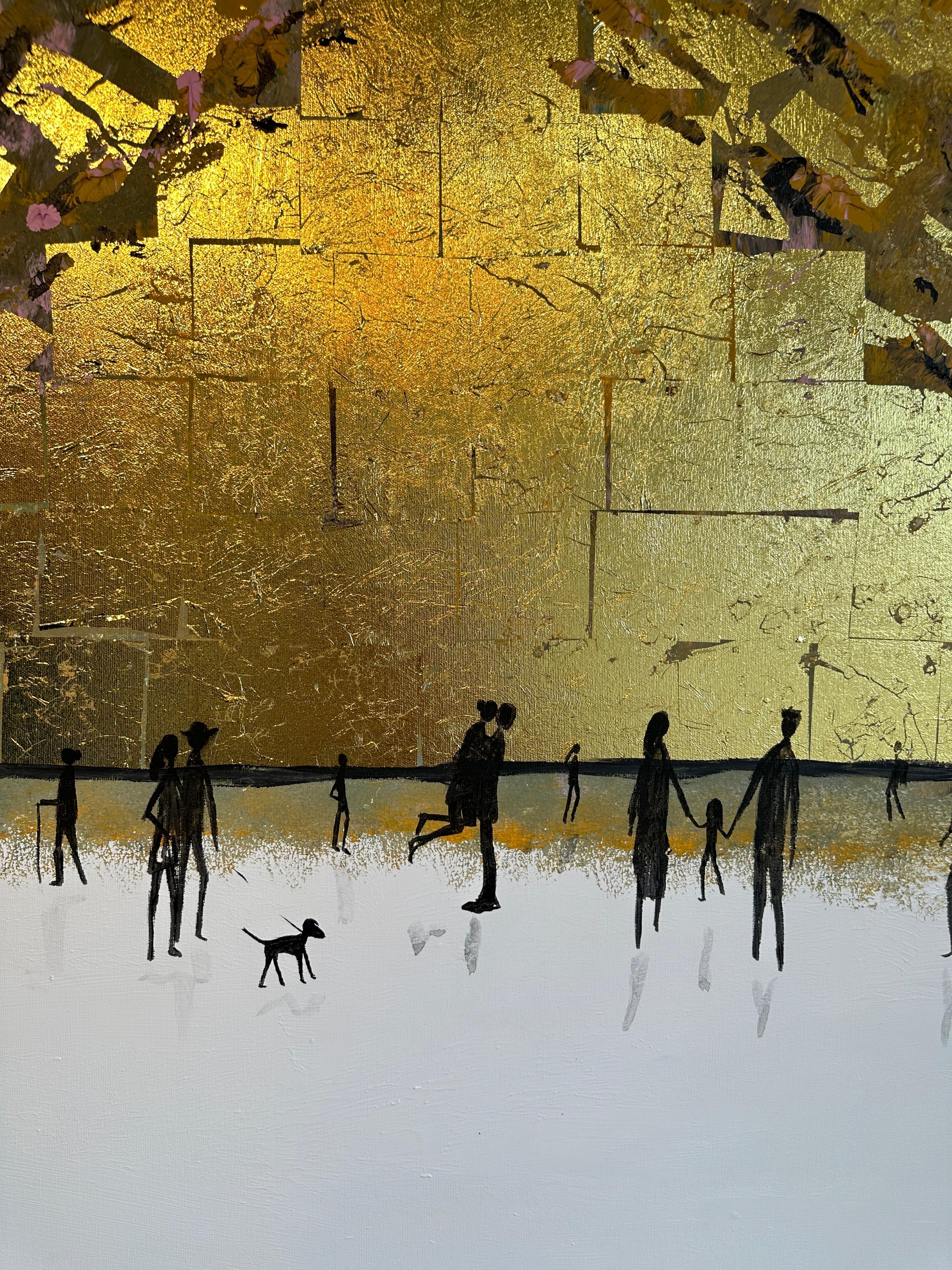 I'll always treasure you - Gold Leaf Contemporary abstract family painting For Sale 4