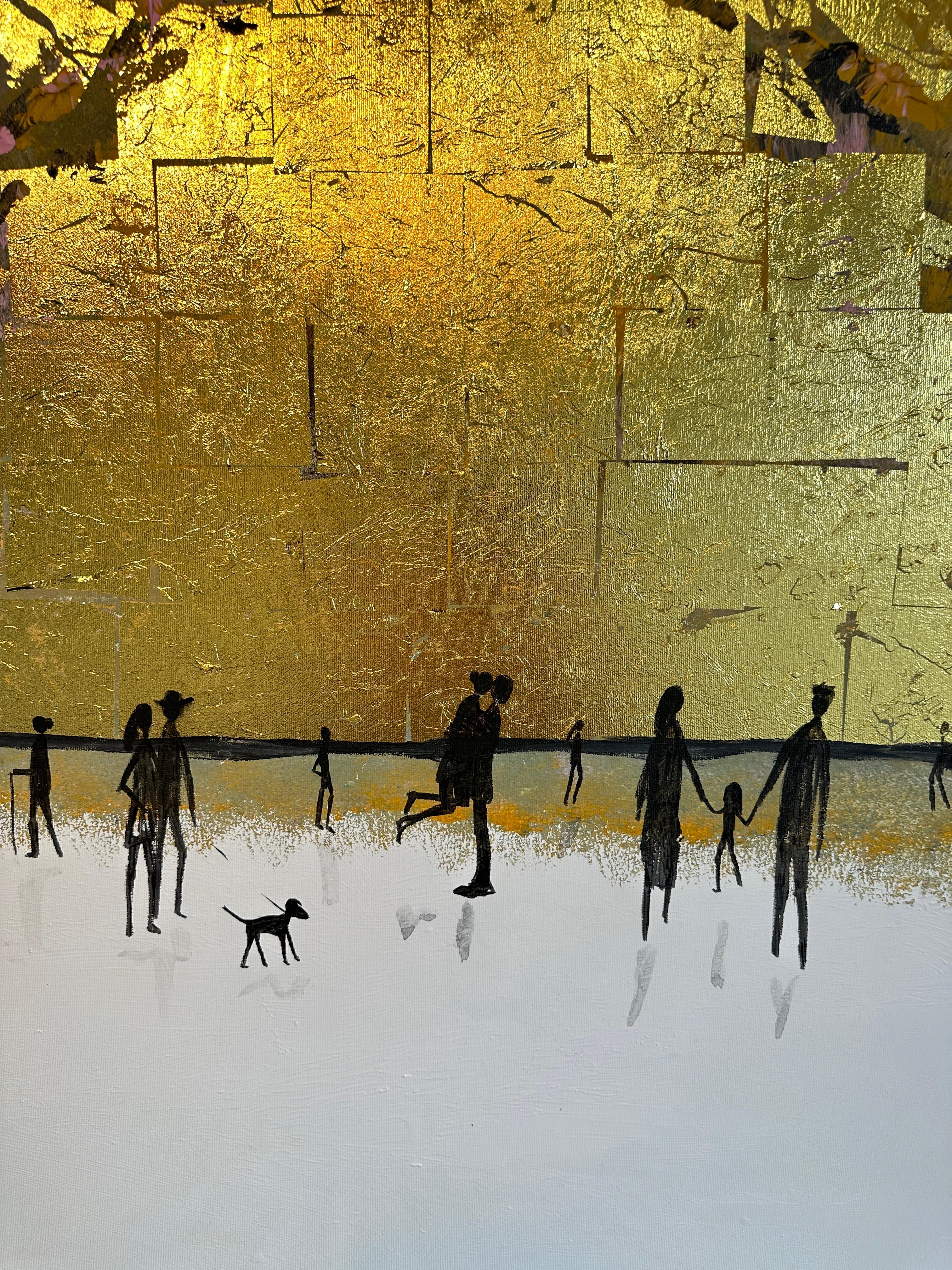 I'll always treasure you - Gold Leaf Contemporary abstract family painting For Sale 6