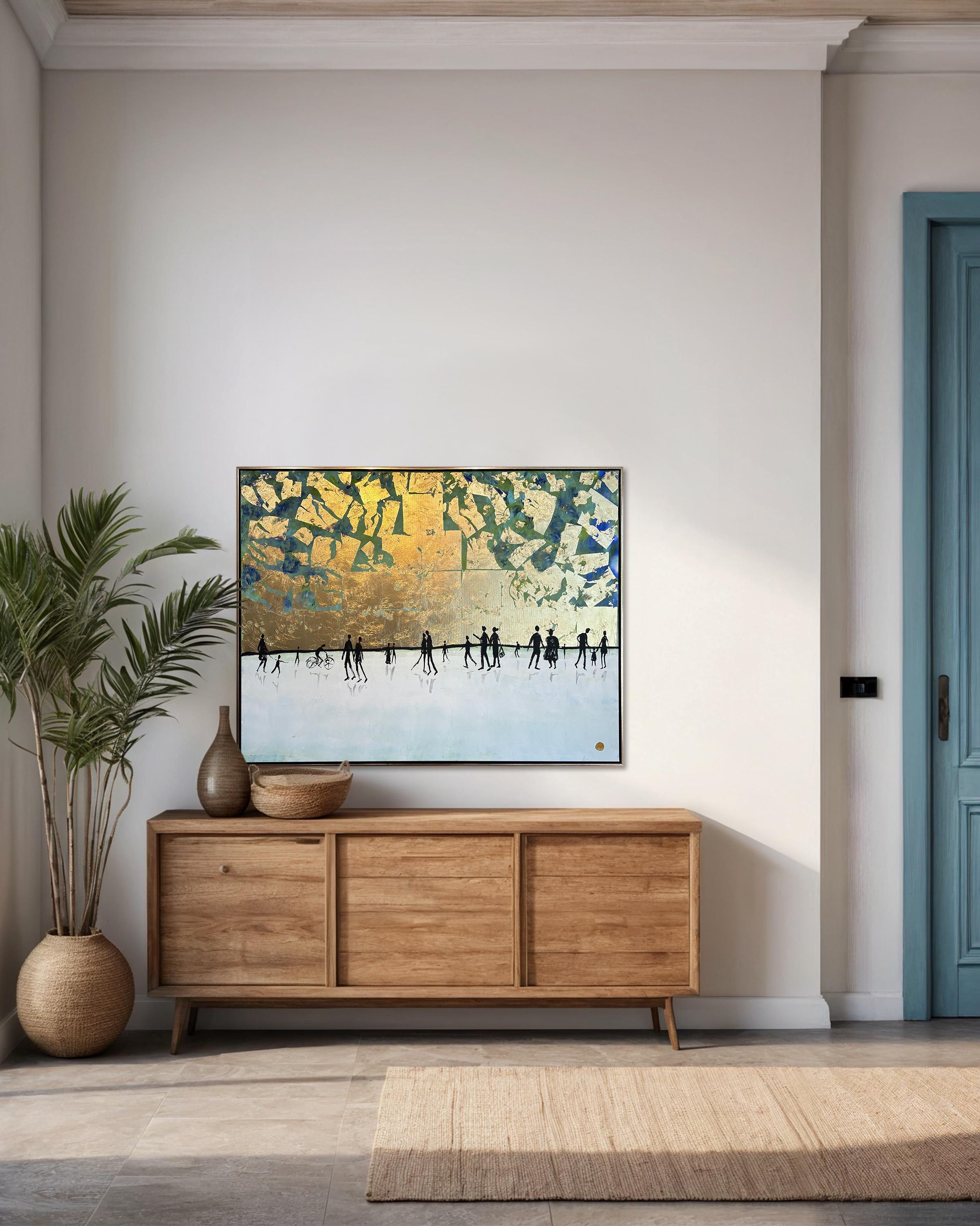 En excellente compagnie - Feuille d'or Tableau familial abstrait contemporain en vente 6