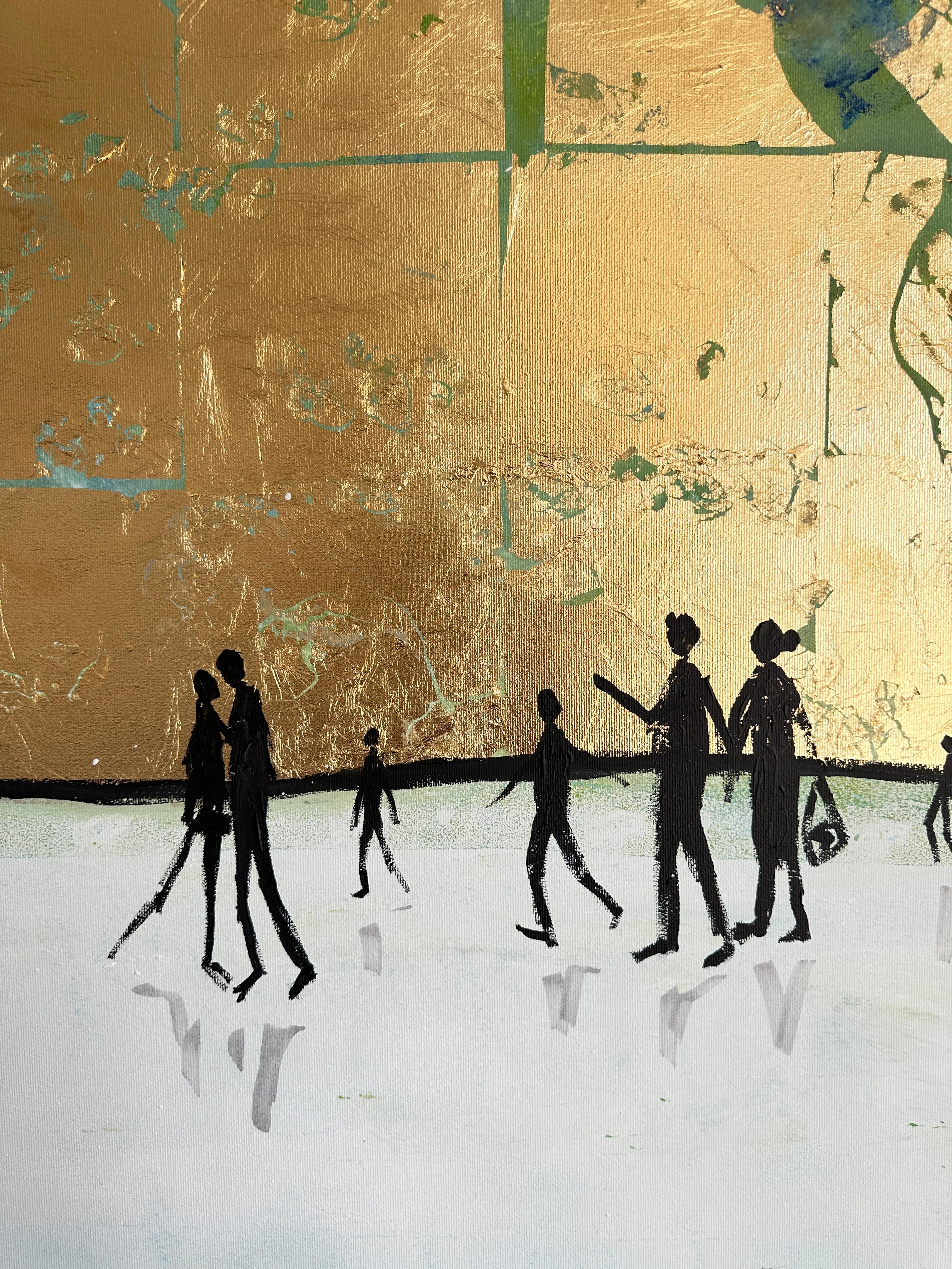 En excellente compagnie - Feuille d'or Tableau familial abstrait contemporain en vente 7