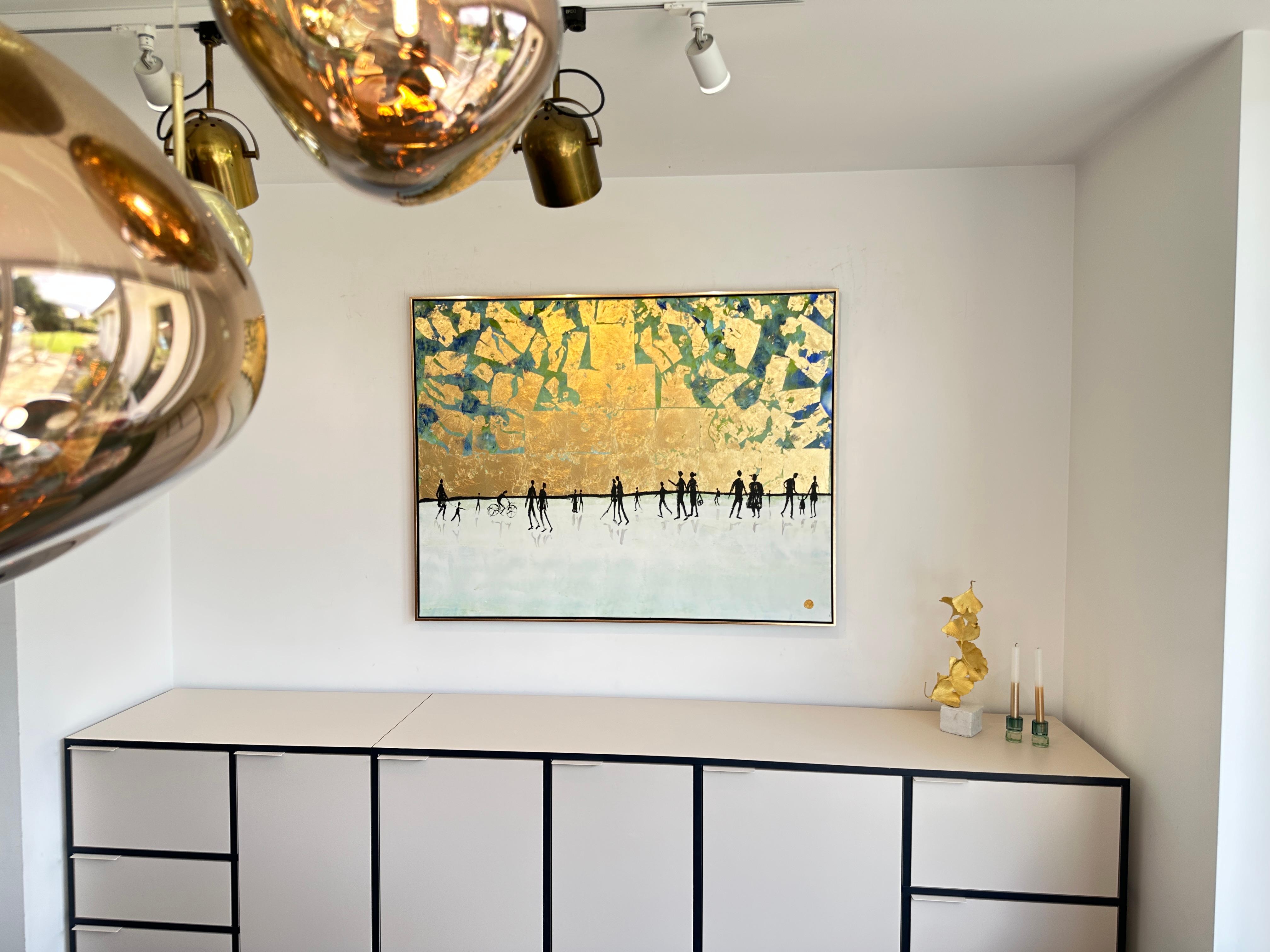 En excellente compagnie - Feuille d'or Tableau familial abstrait contemporain en vente 8