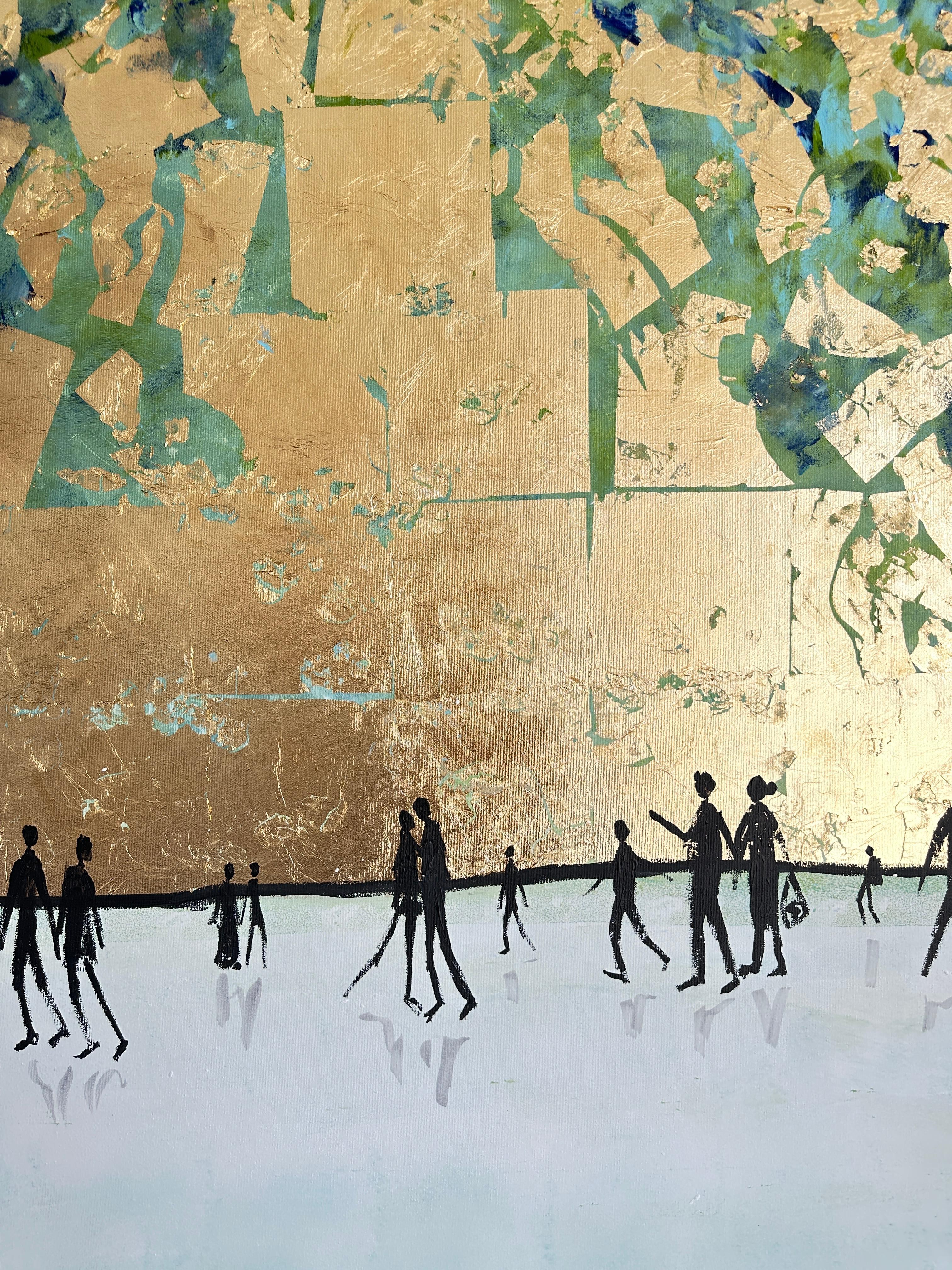 En excellente compagnie - Feuille d'or Tableau familial abstrait contemporain en vente 9