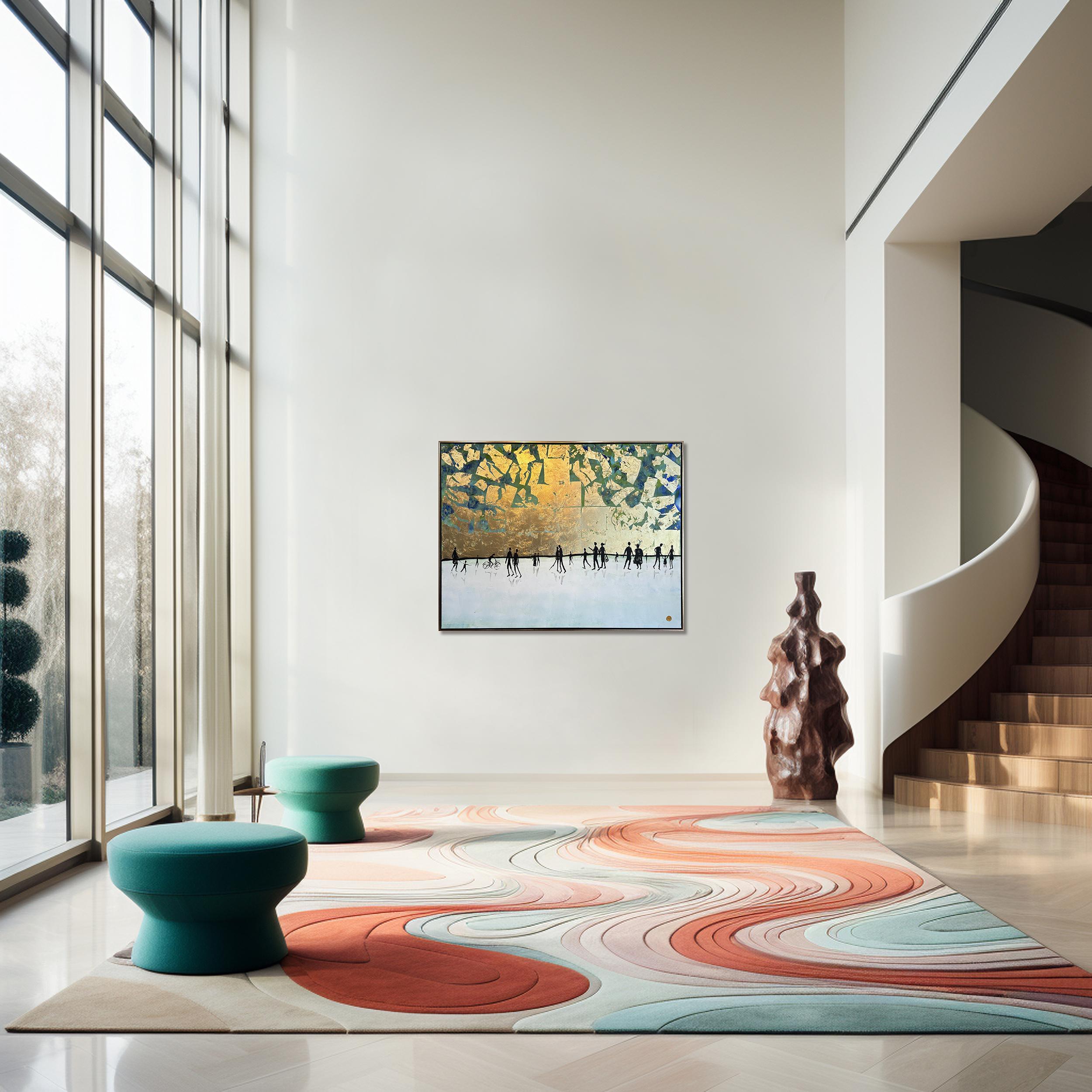 En excellente compagnie - Feuille d'or Tableau familial abstrait contemporain en vente 10