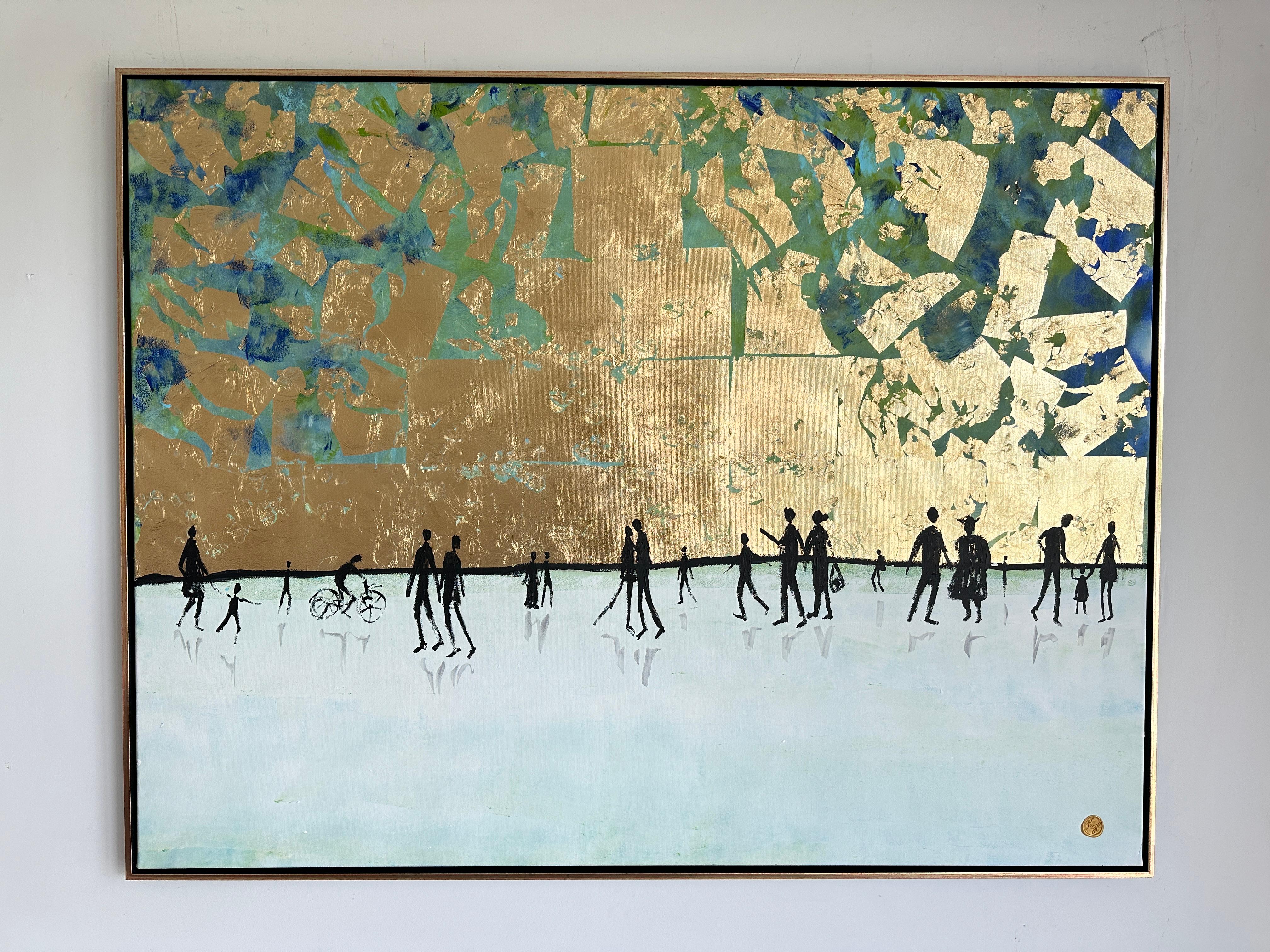En excellente compagnie - Feuille d'or Tableau familial abstrait contemporain - Painting de Katharina Hormel