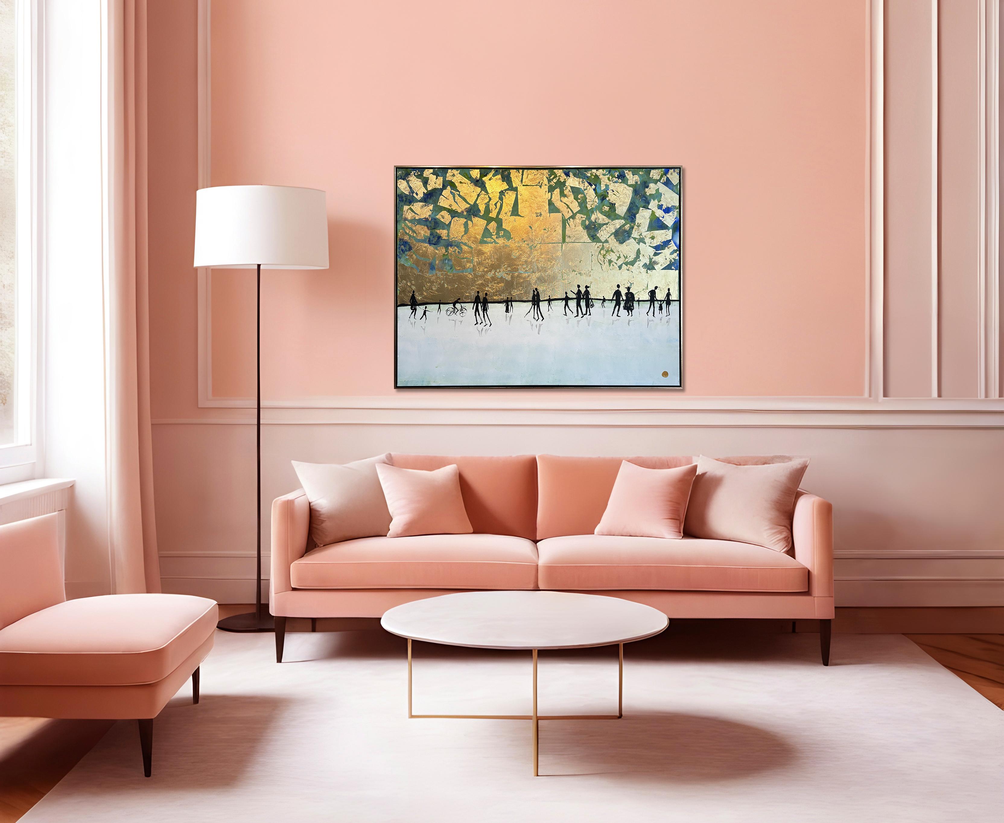 En excellente compagnie - Feuille d'or Tableau familial abstrait contemporain - Or Abstract Painting par Katharina Hormel