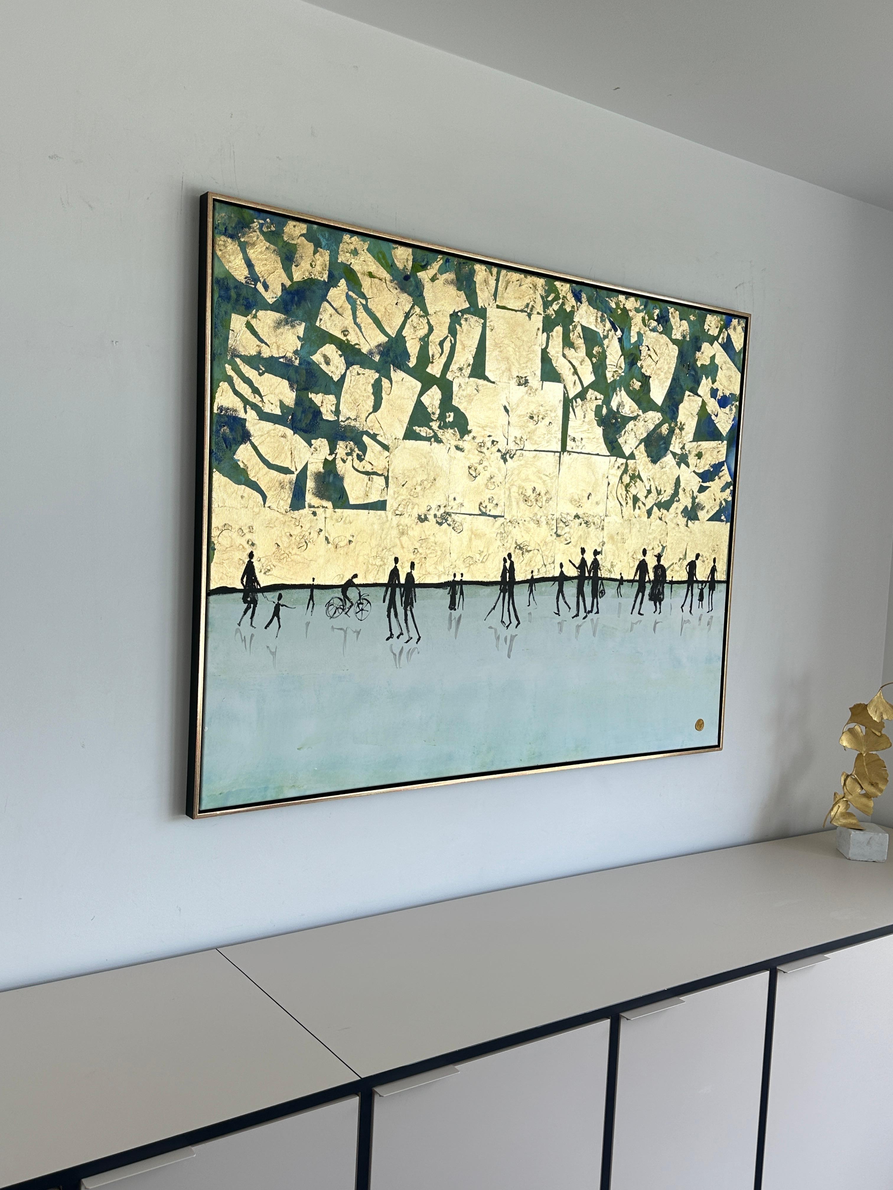 En excellente compagnie - Feuille d'or Tableau familial abstrait contemporain en vente 2