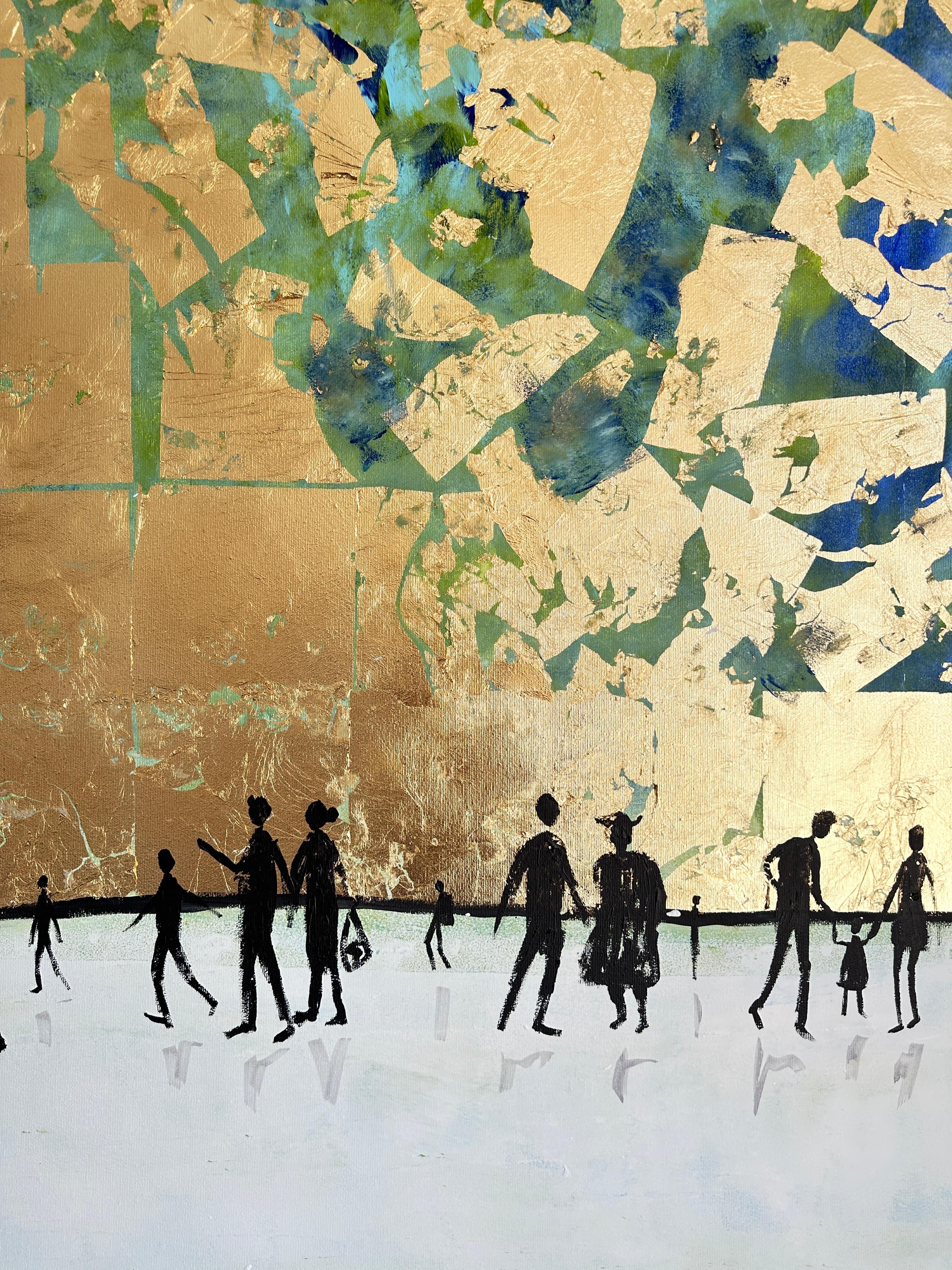 En excellente compagnie - Feuille d'or Tableau familial abstrait contemporain en vente 3