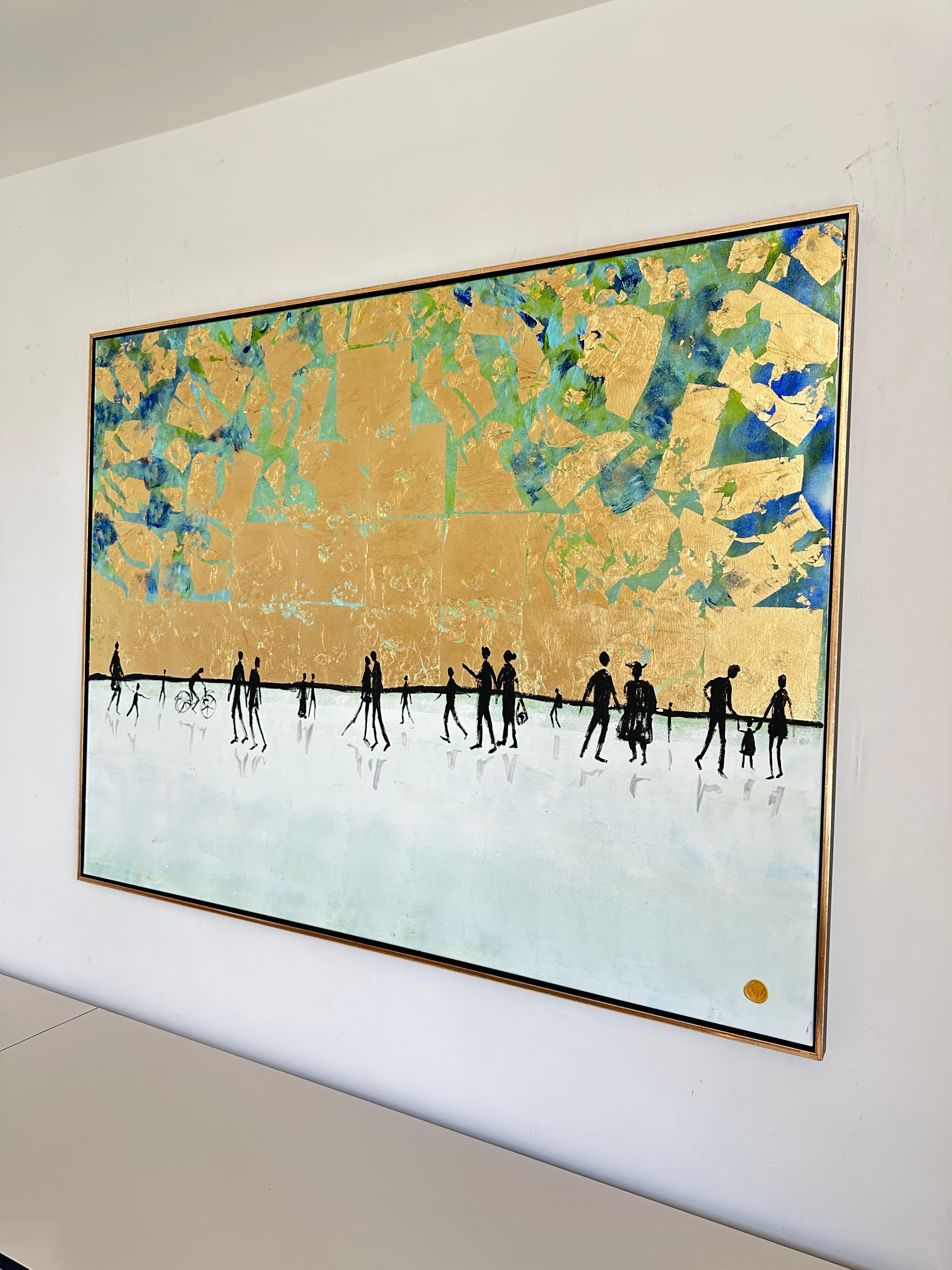 En excellente compagnie - Feuille d'or Tableau familial abstrait contemporain en vente 4