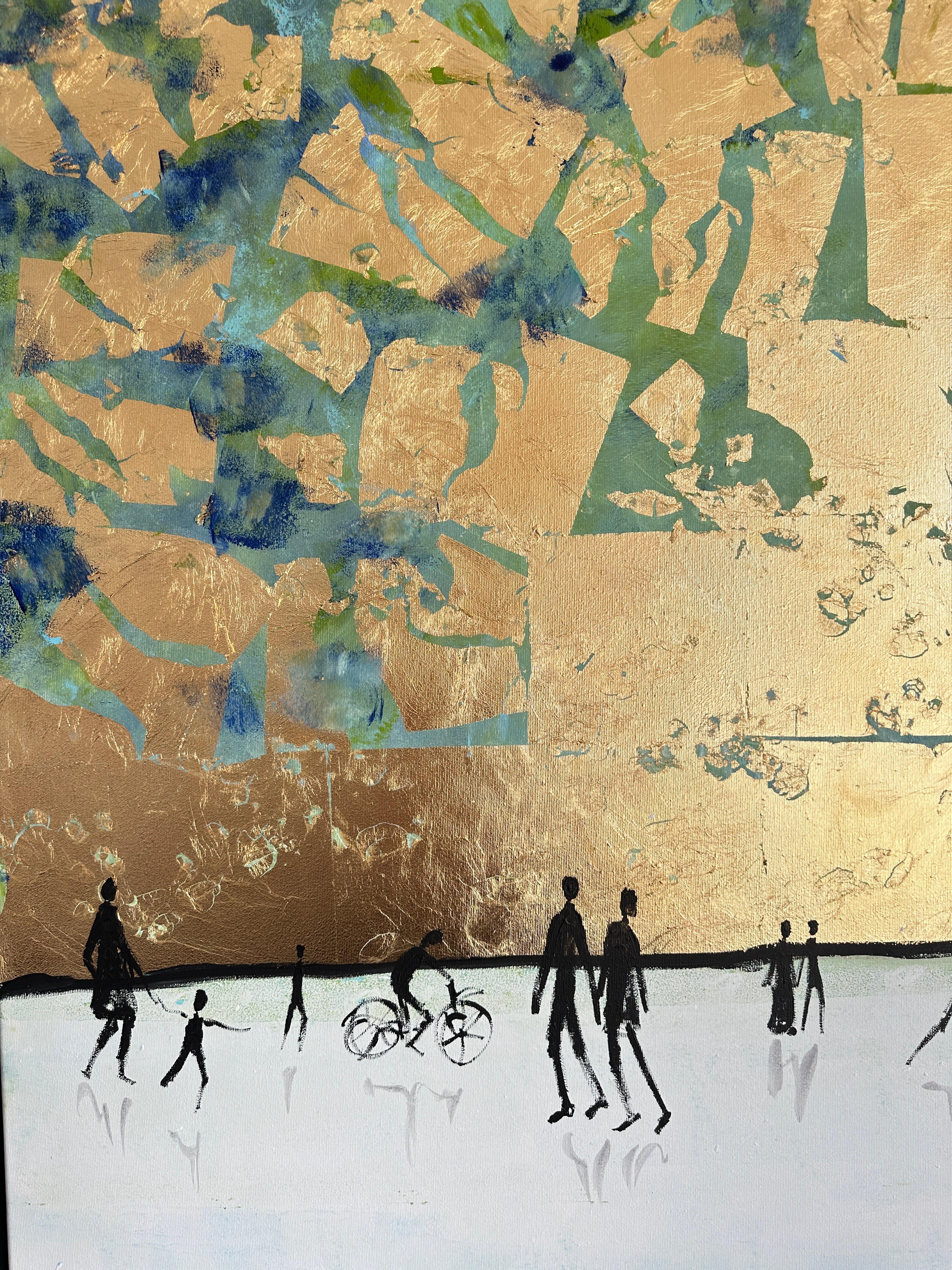 En excellente compagnie - Feuille d'or Tableau familial abstrait contemporain en vente 5