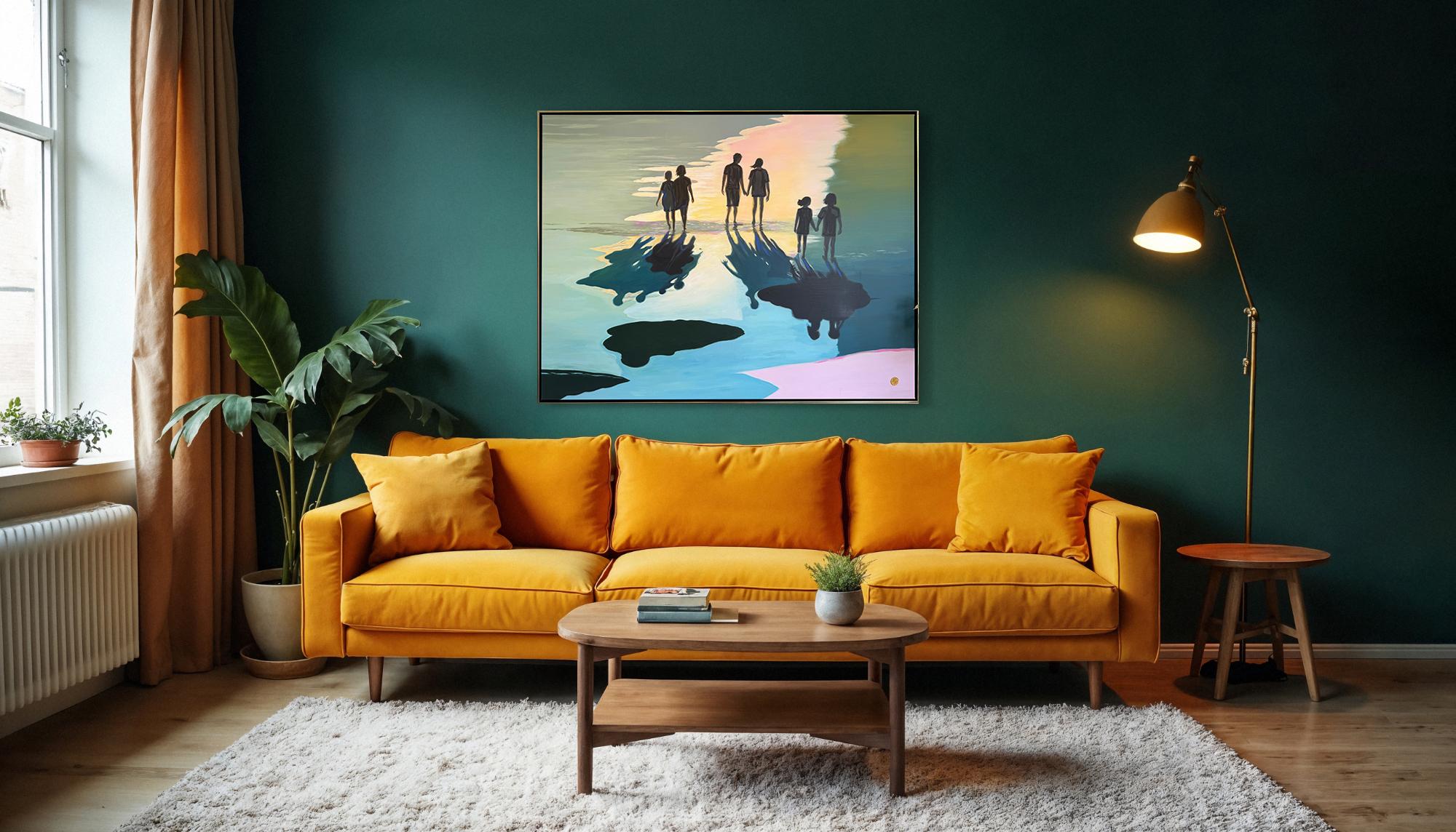 En excelente compañía - Cuadro abstracto contemporáneo en pan de oro en venta 6