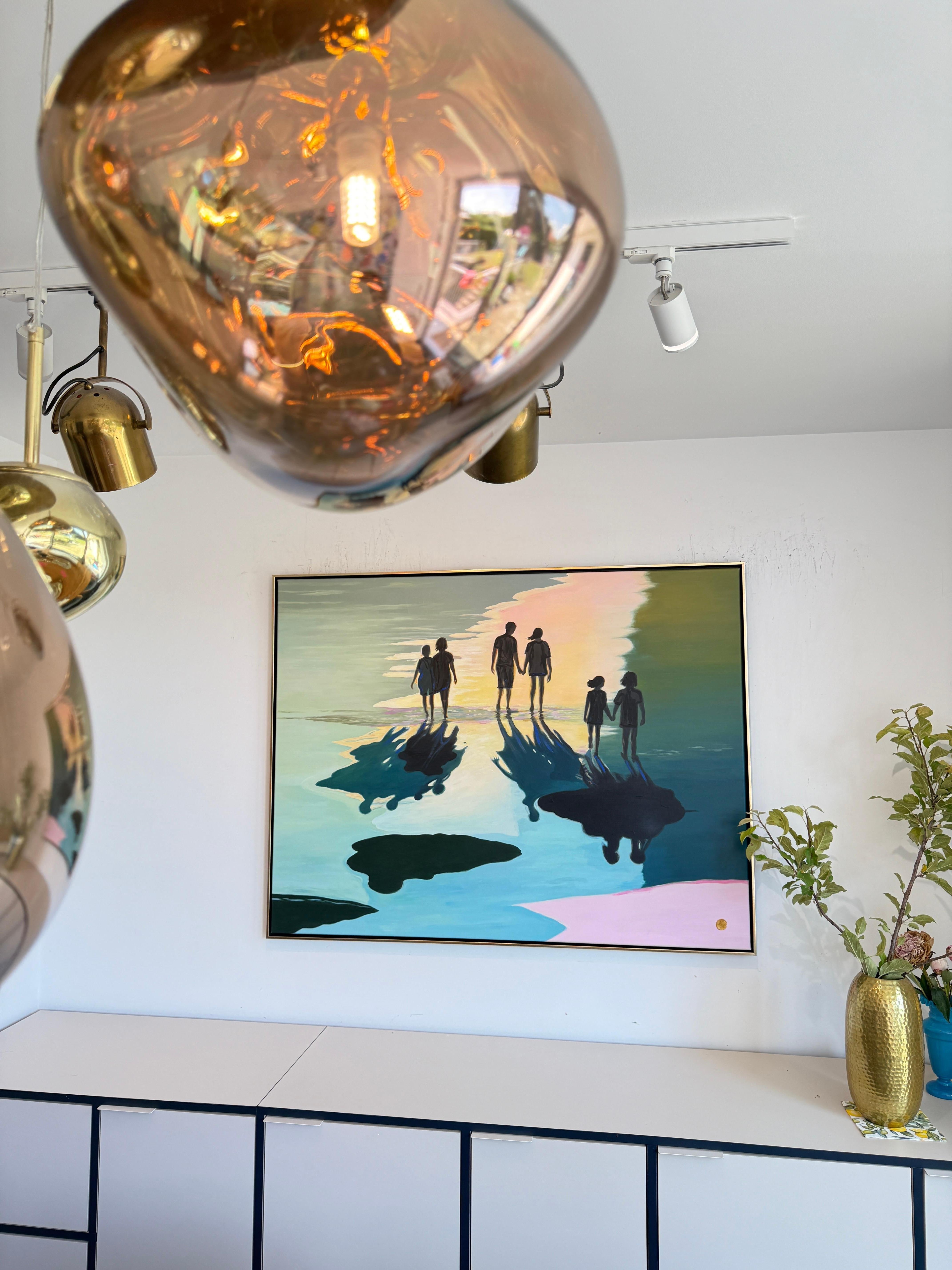 En excelente compañía - Cuadro abstracto contemporáneo en pan de oro en venta 8