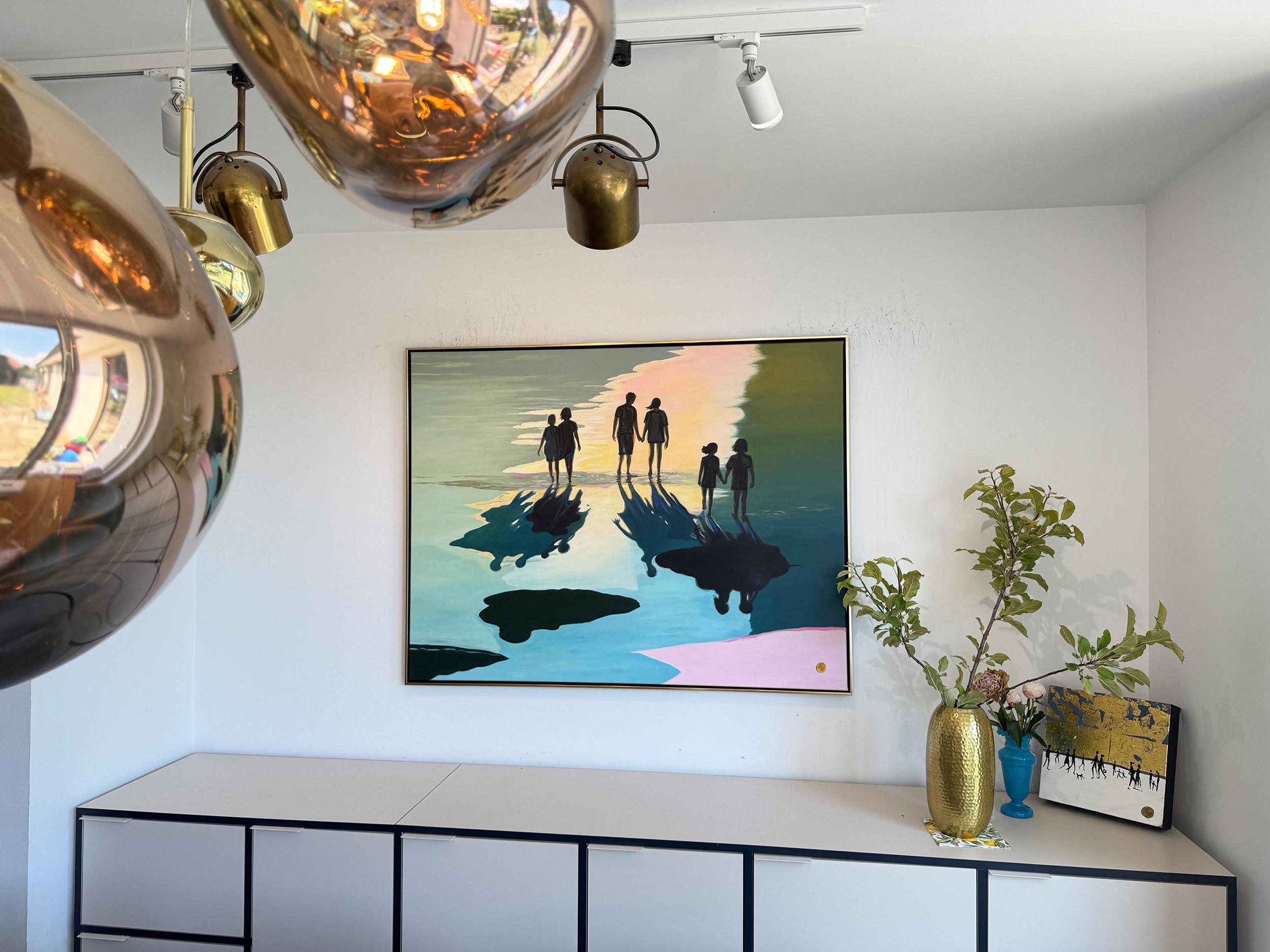 En excelente compañía - Cuadro abstracto contemporáneo en pan de oro en venta 1