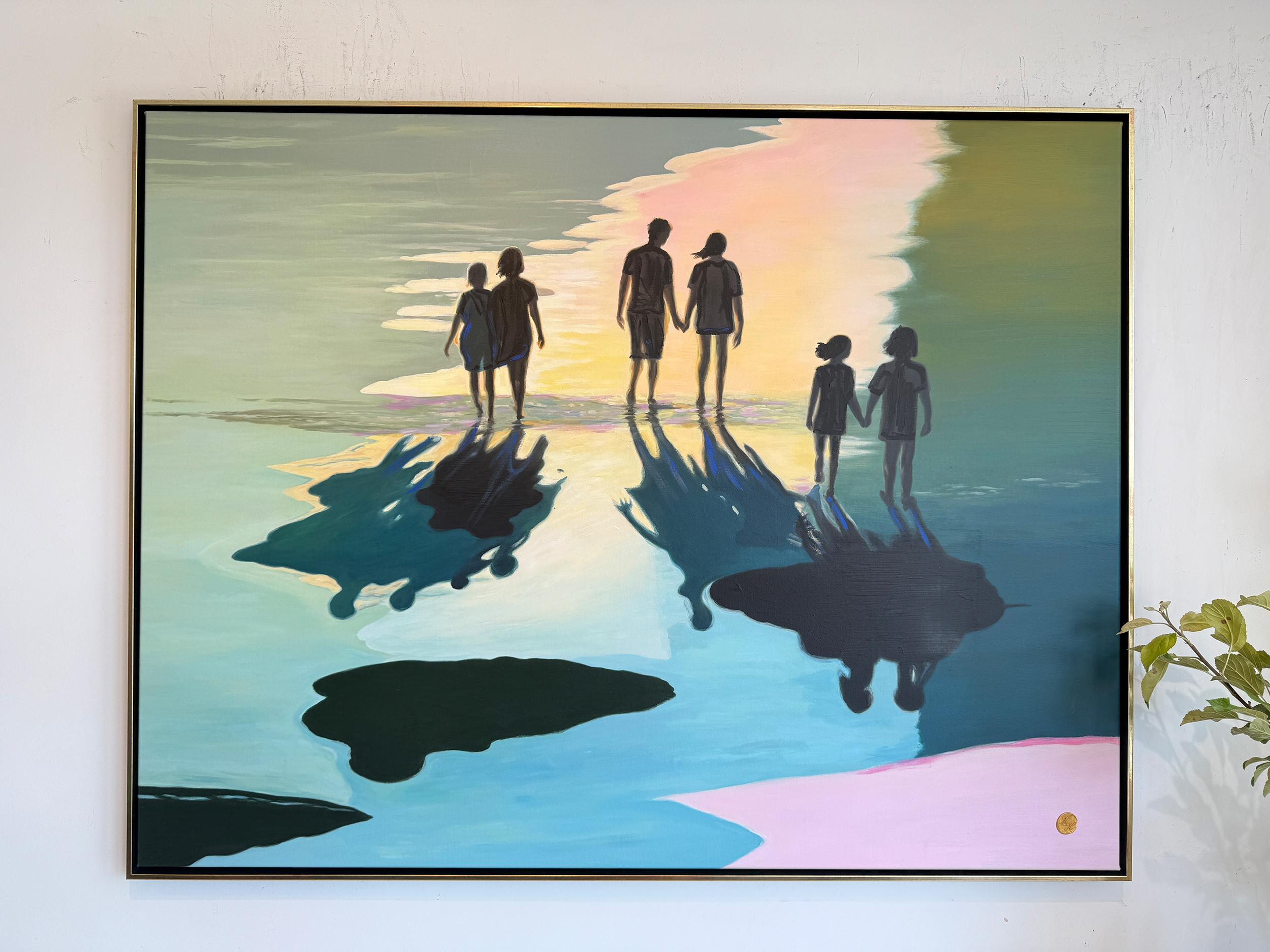 En excelente compañía - Cuadro abstracto contemporáneo en pan de oro en venta 4