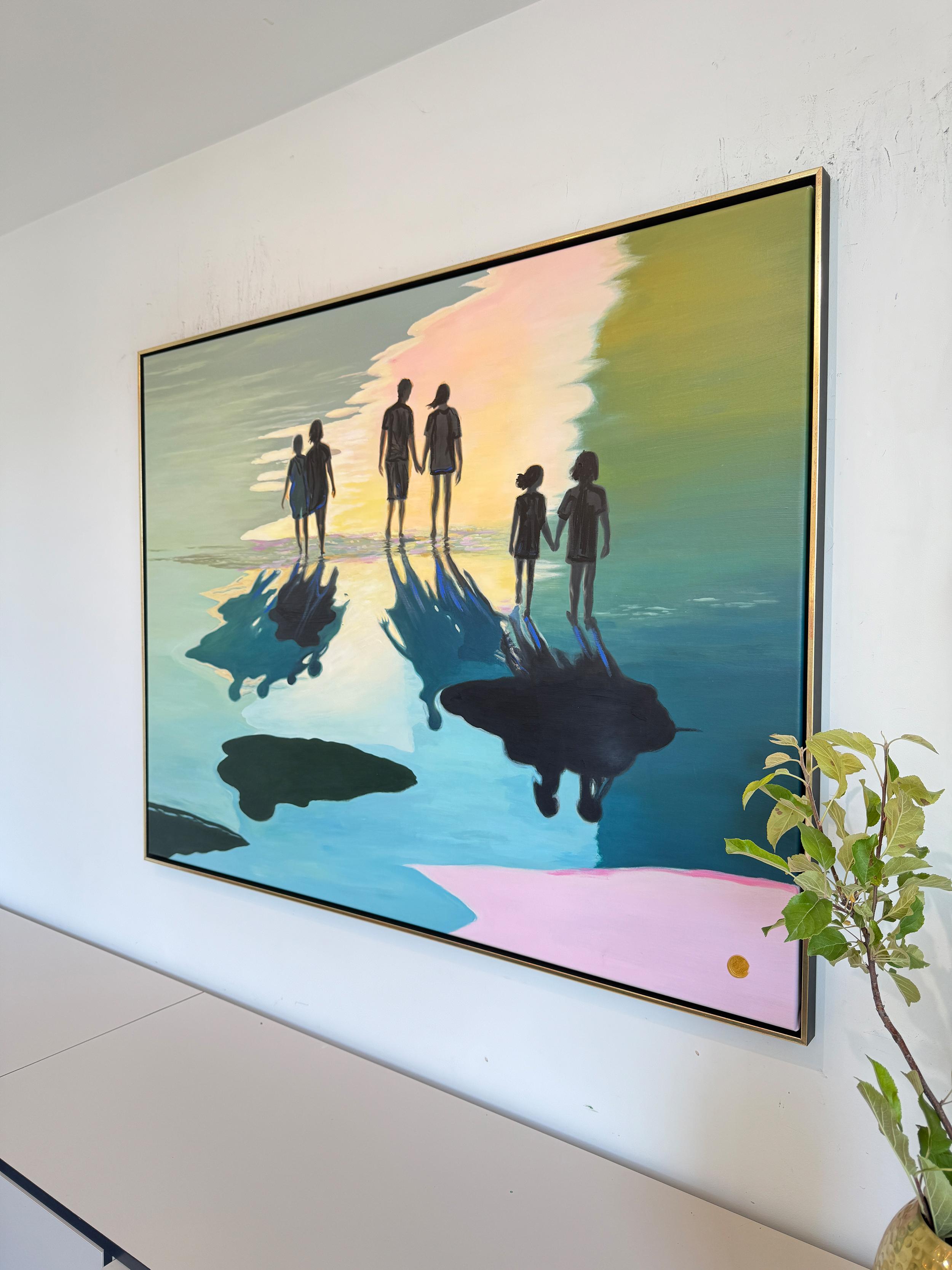 En excelente compañía - Cuadro abstracto contemporáneo en pan de oro en venta 5