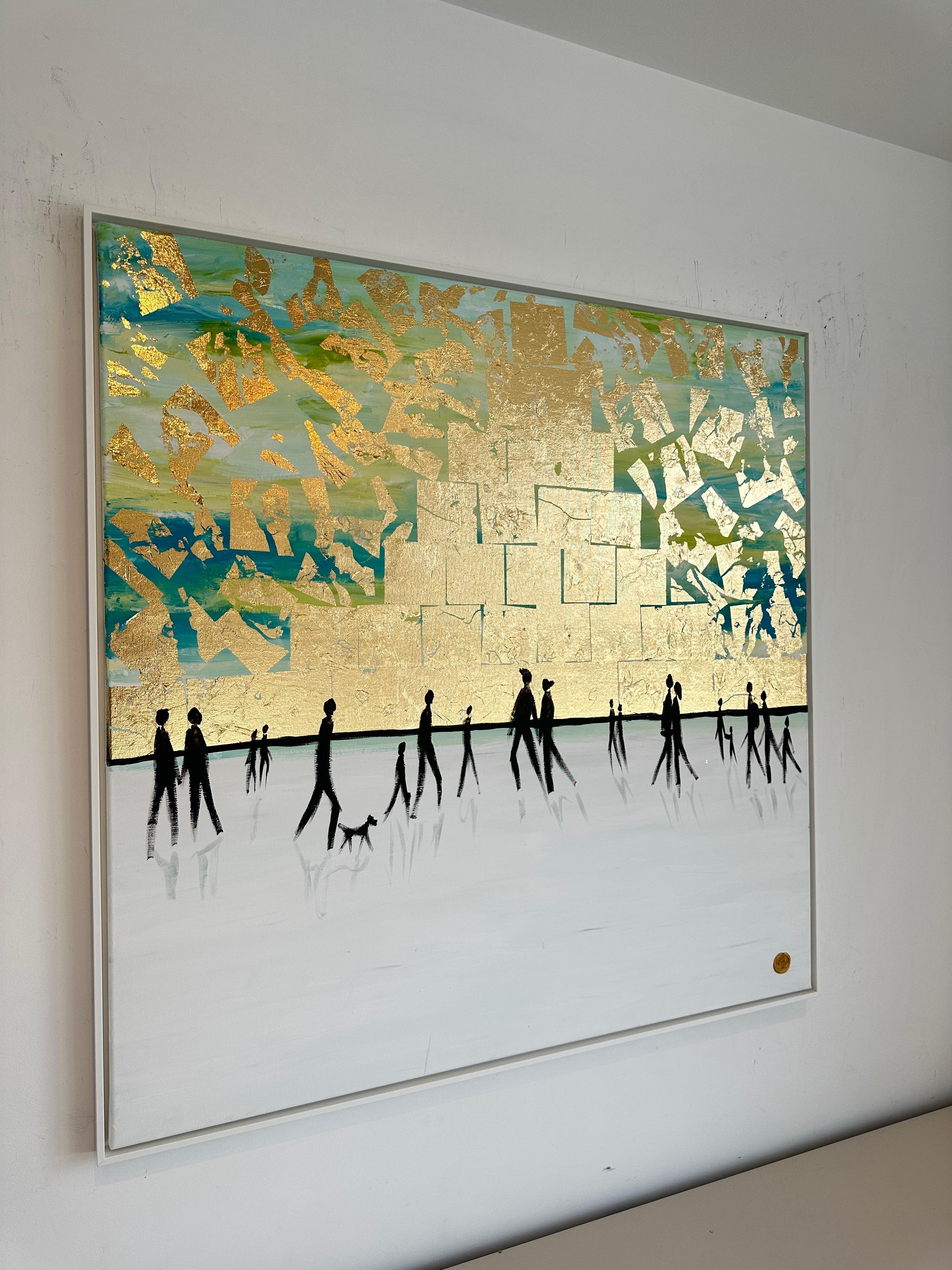Al calor del otro  - Hoja de oro Cuadro familiar abstracto contemporáneo en venta 8