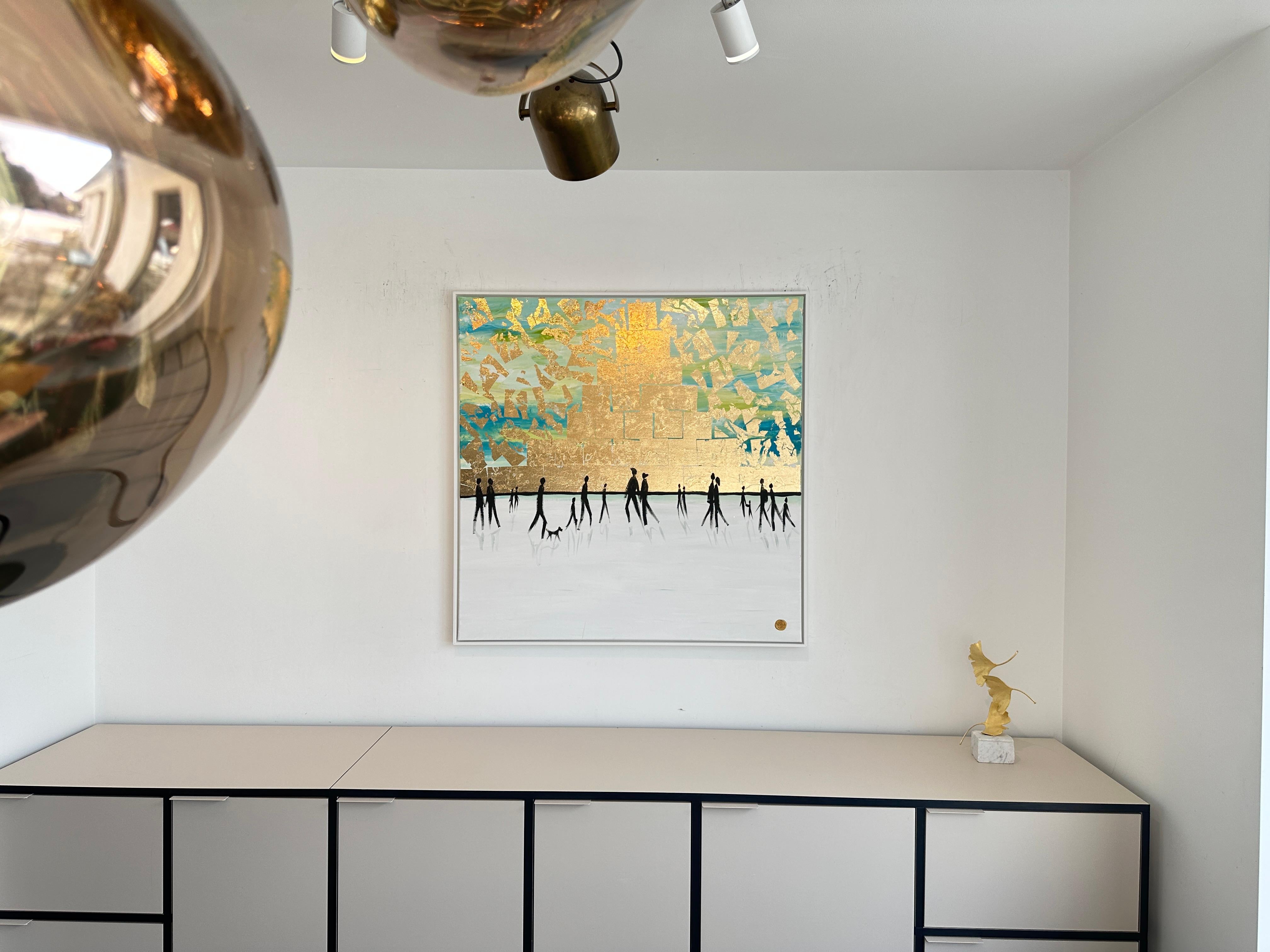 Al calor del otro  - Hoja de oro Cuadro familiar abstracto contemporáneo en venta 9