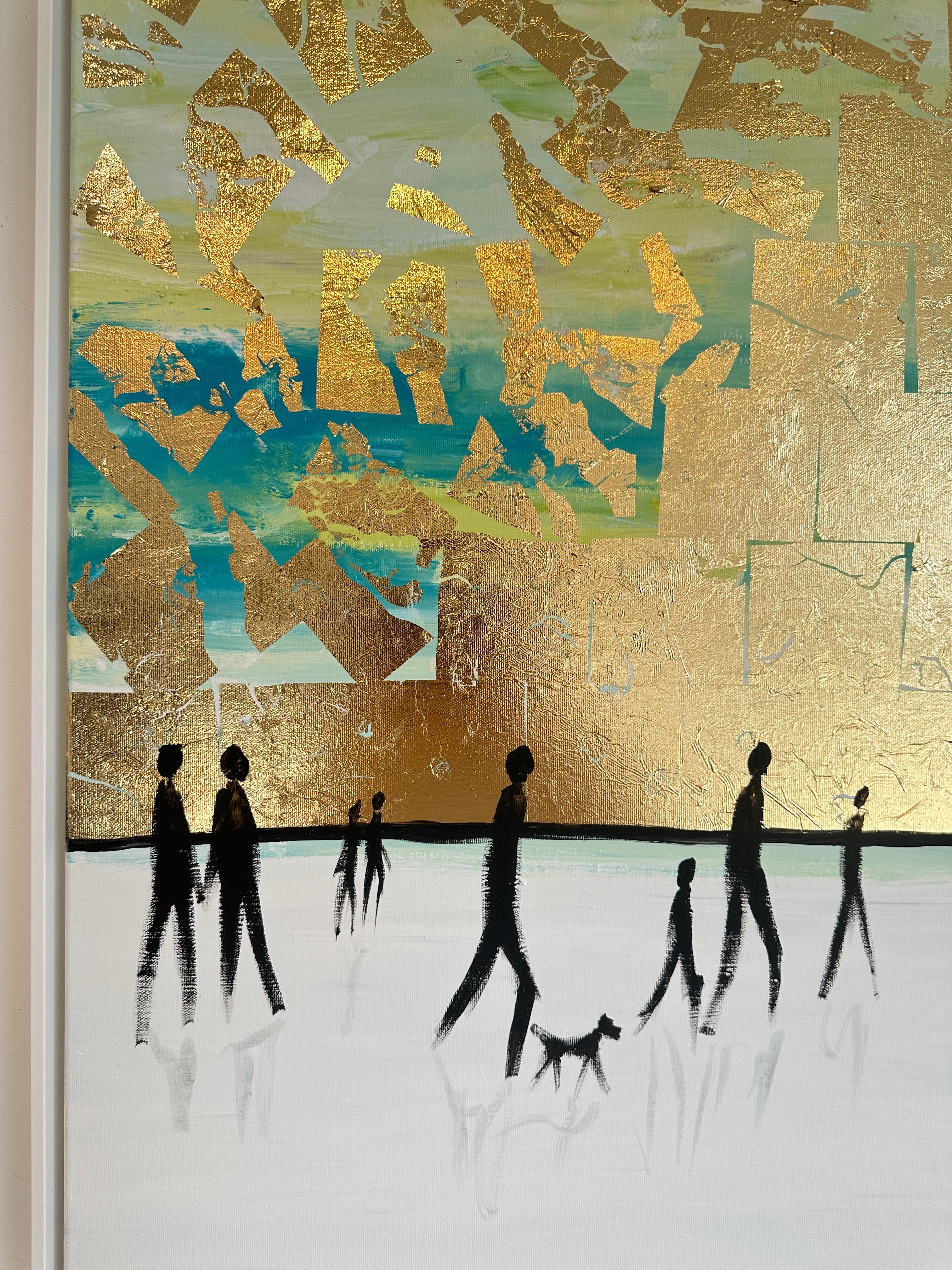 Al calor del otro  - Hoja de oro Cuadro familiar abstracto contemporáneo en venta 10