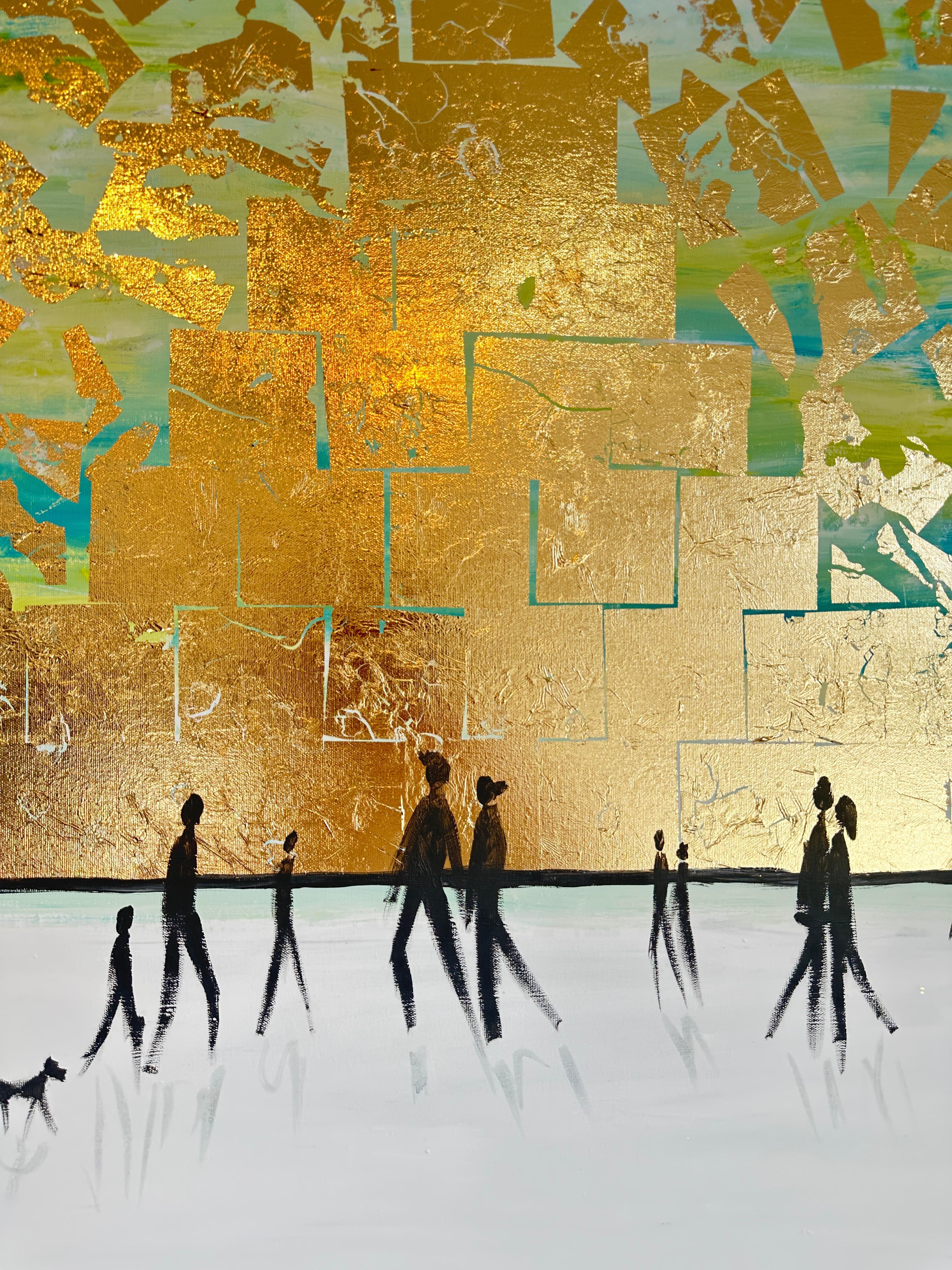 Al calor del otro  - Hoja de oro Cuadro familiar abstracto contemporáneo en venta 12
