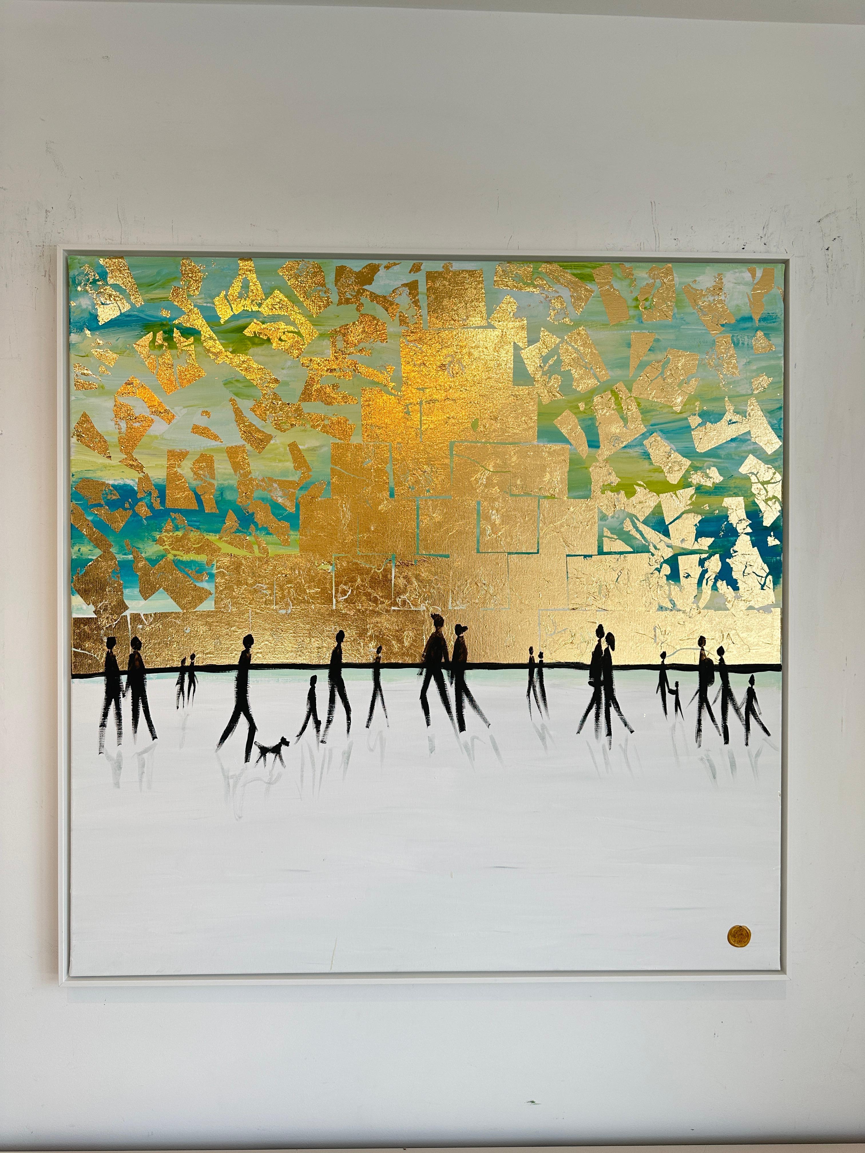 Al calor del otro  - Hoja de oro Cuadro familiar abstracto contemporáneo en venta 14