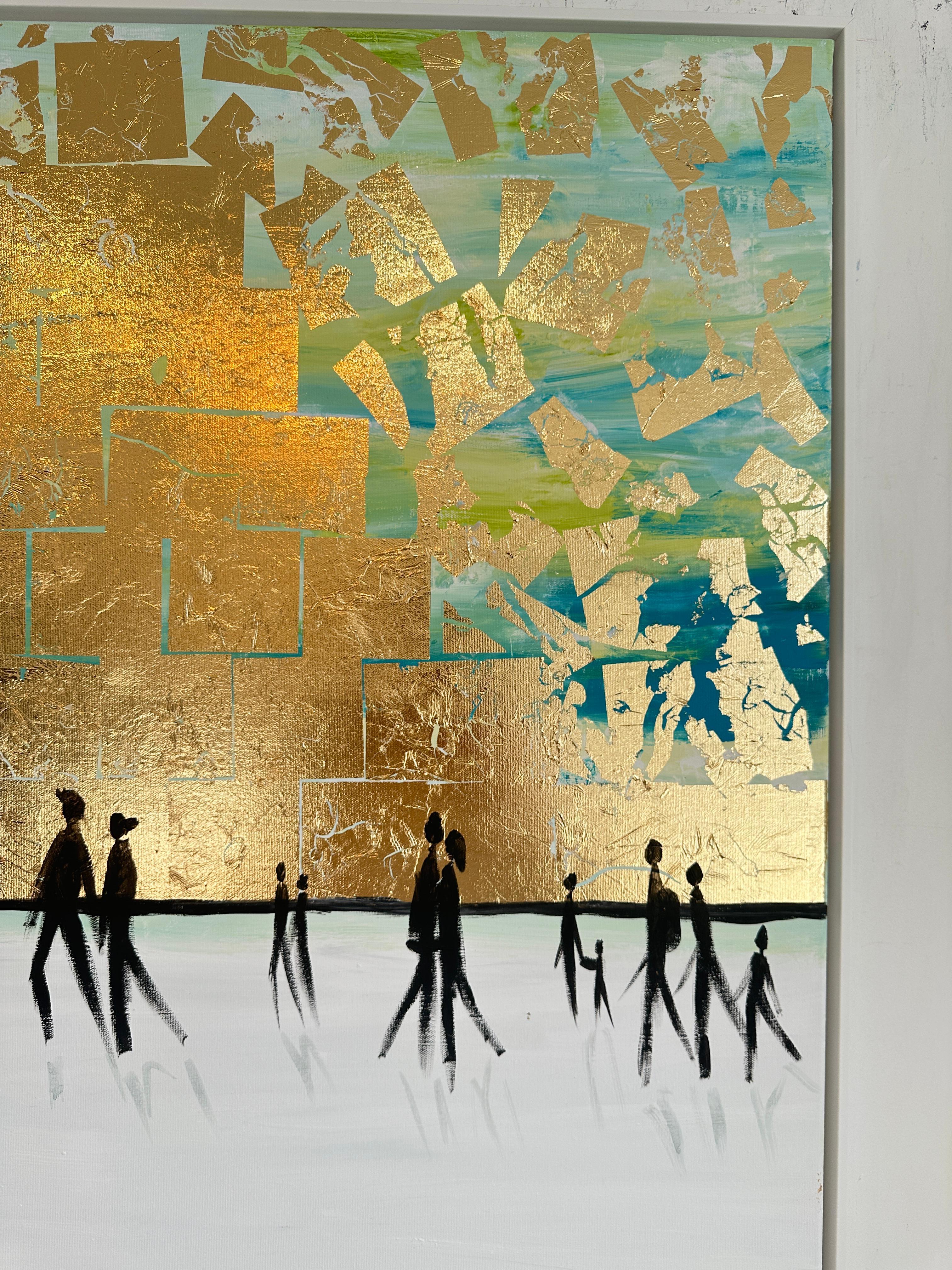 Al calor del otro  - Hoja de oro Cuadro familiar abstracto contemporáneo en venta 1