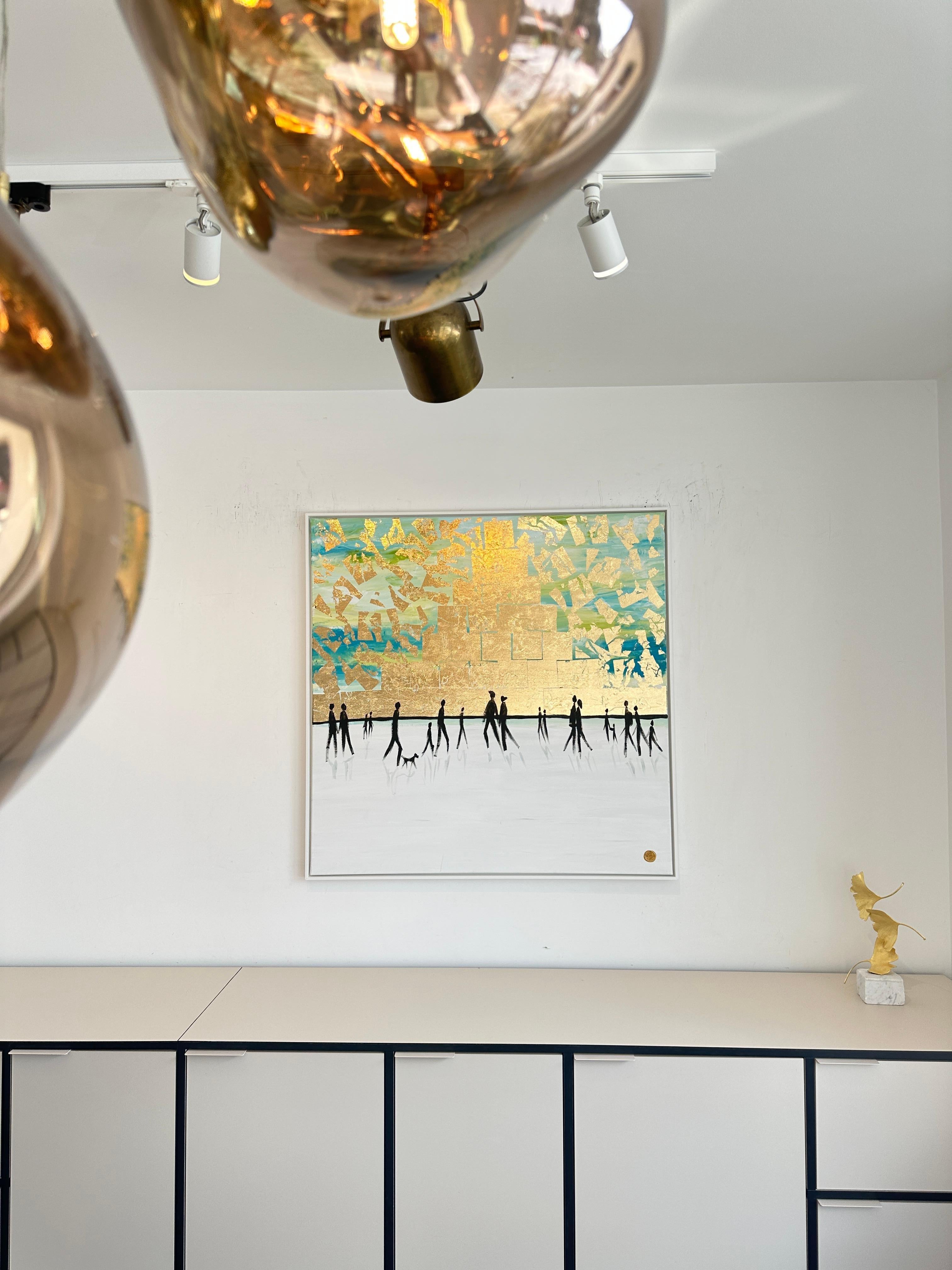 Al calor del otro  - Hoja de oro Cuadro familiar abstracto contemporáneo en venta 2