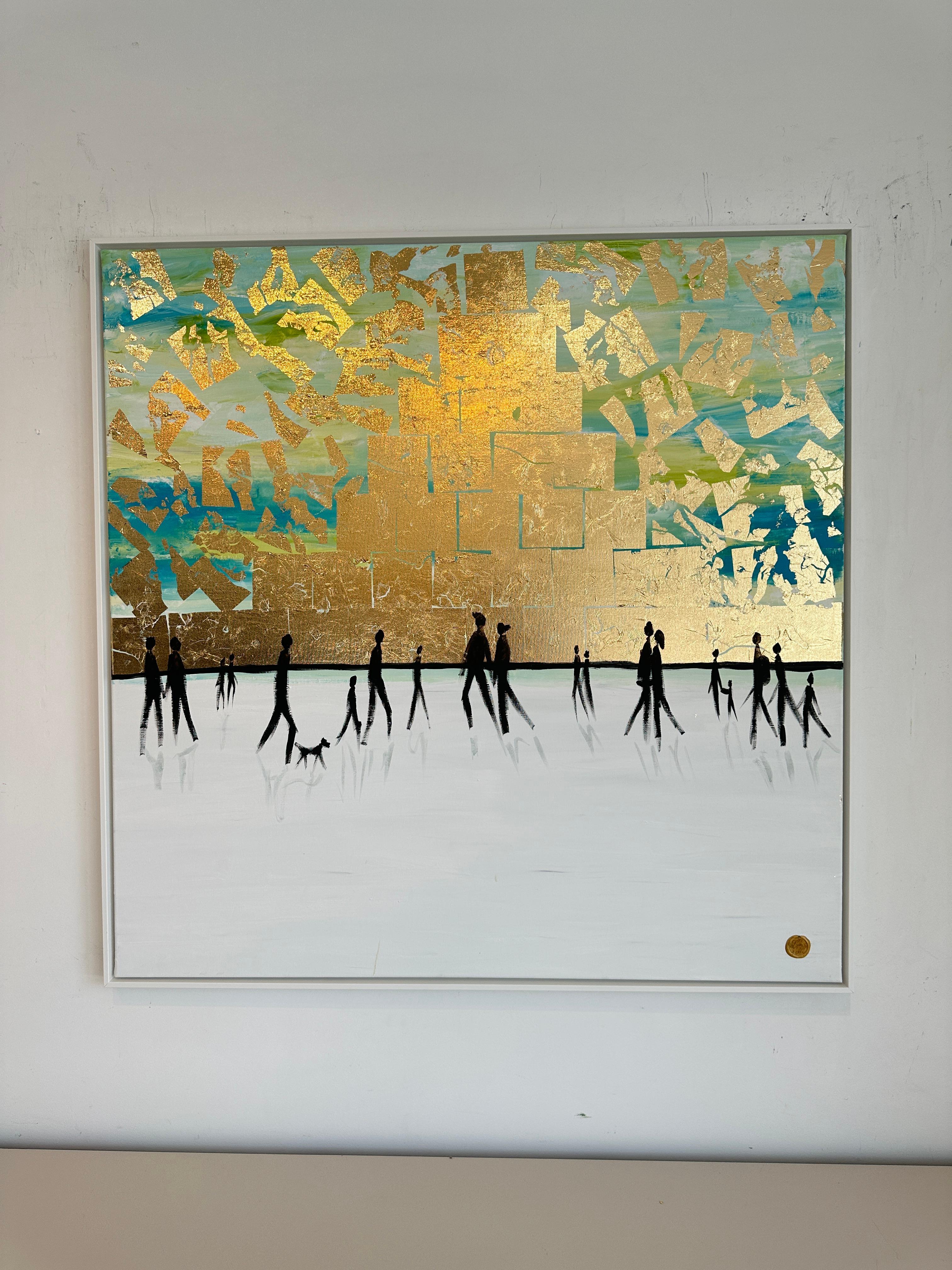 Al calor del otro  - Hoja de oro Cuadro familiar abstracto contemporáneo en venta 4