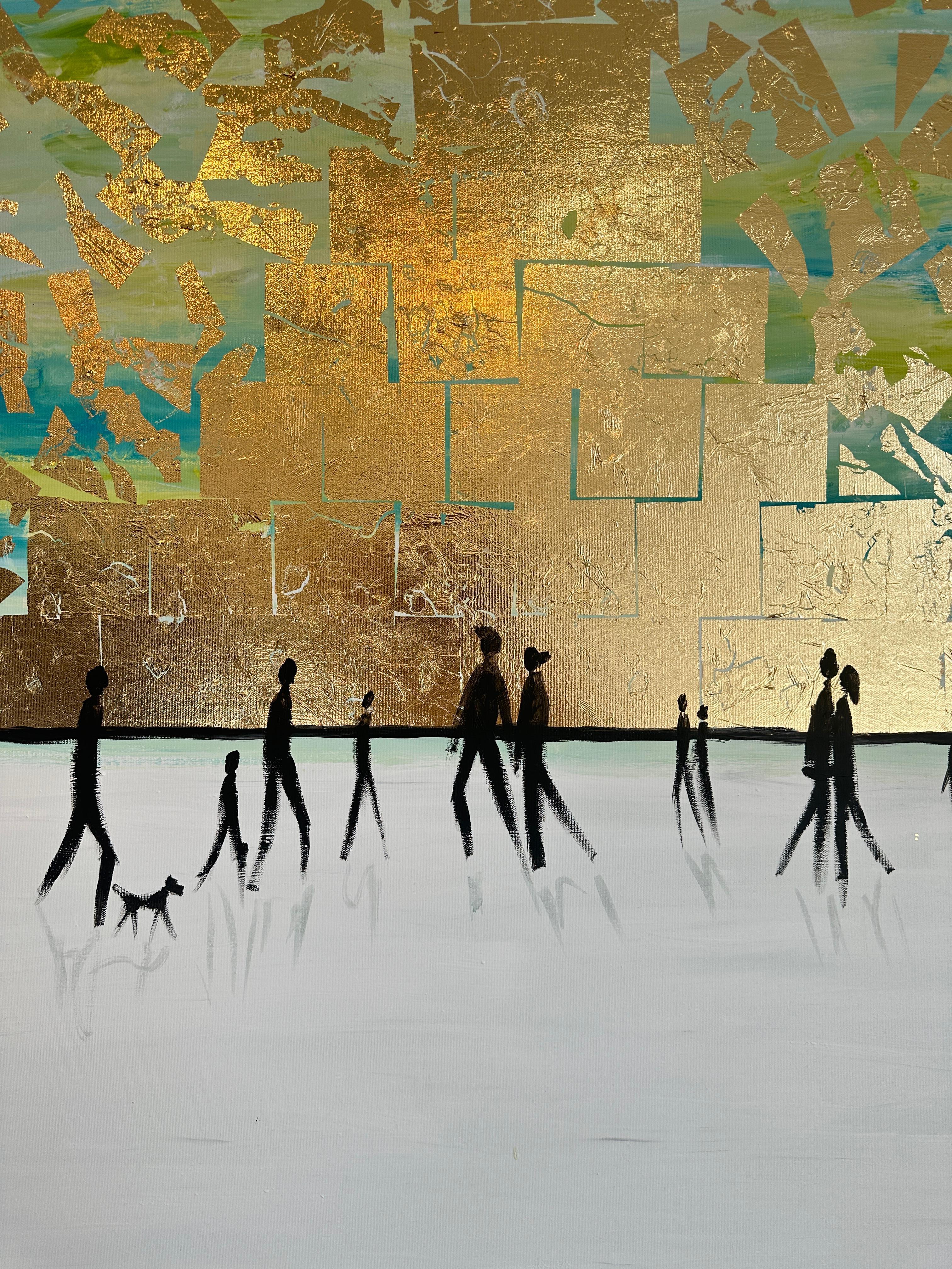 Al calor del otro  - Hoja de oro Cuadro familiar abstracto contemporáneo en venta 5