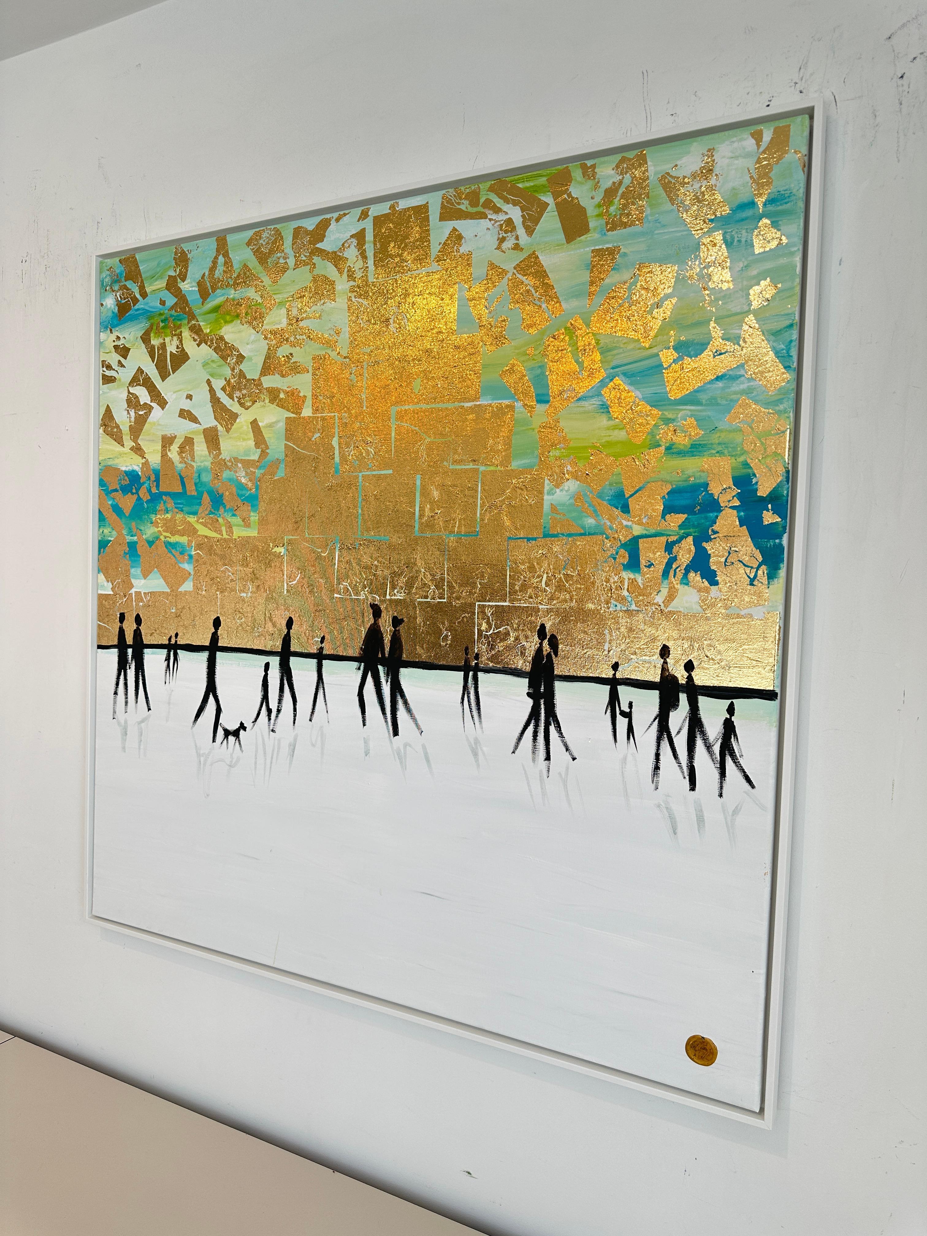 Al calor del otro  - Hoja de oro Cuadro familiar abstracto contemporáneo en venta 6