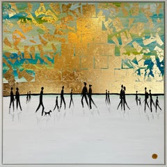 Dans la chaleur de l'autre  - Gold Leaf Peinture familiale abstraite contemporaine