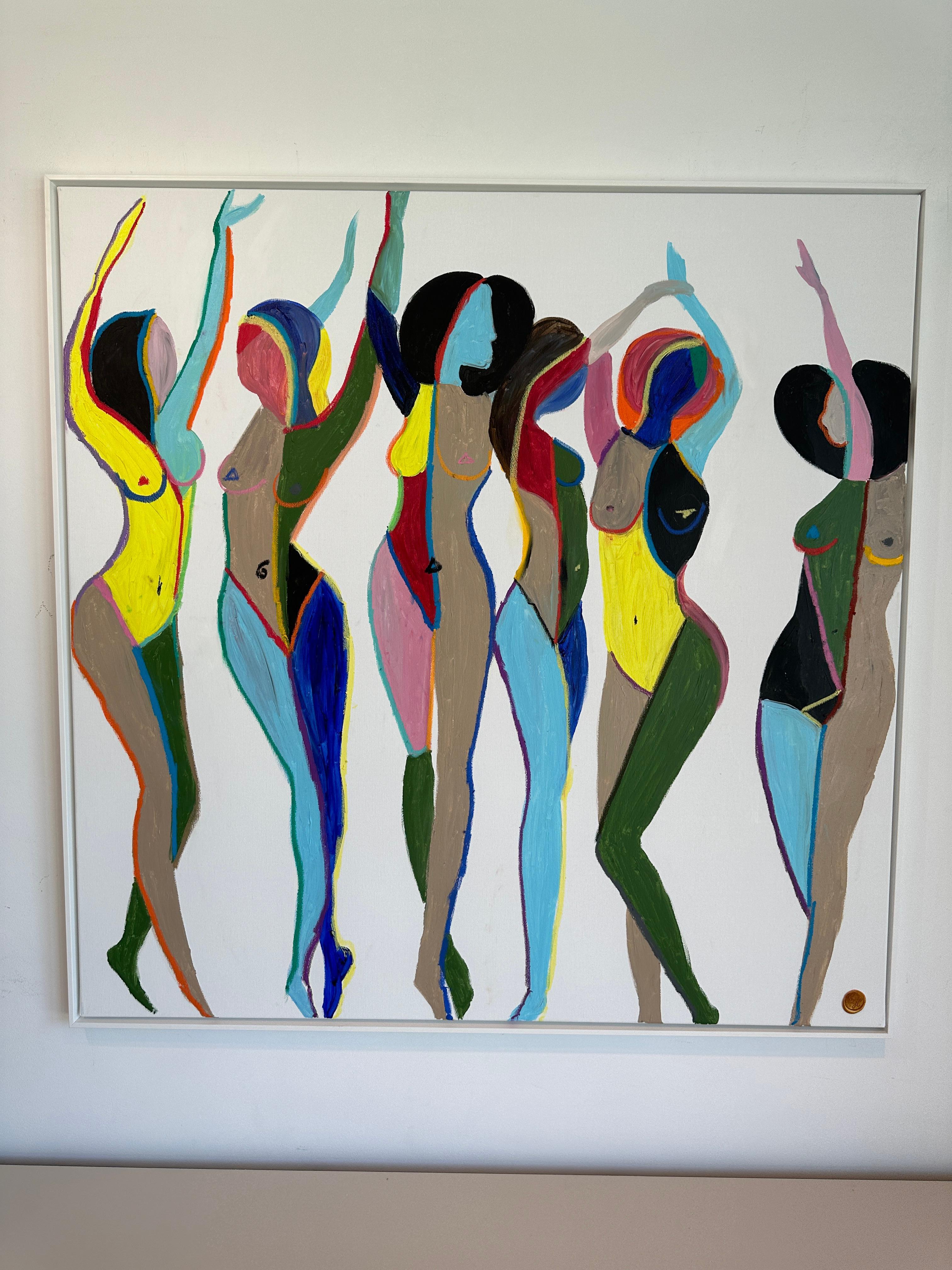 Freude nach Matisse von K. Hormel - Bunte Tänzerinnen Zeitgenössisches Ölgemälde – Painting von Katharina Hormel