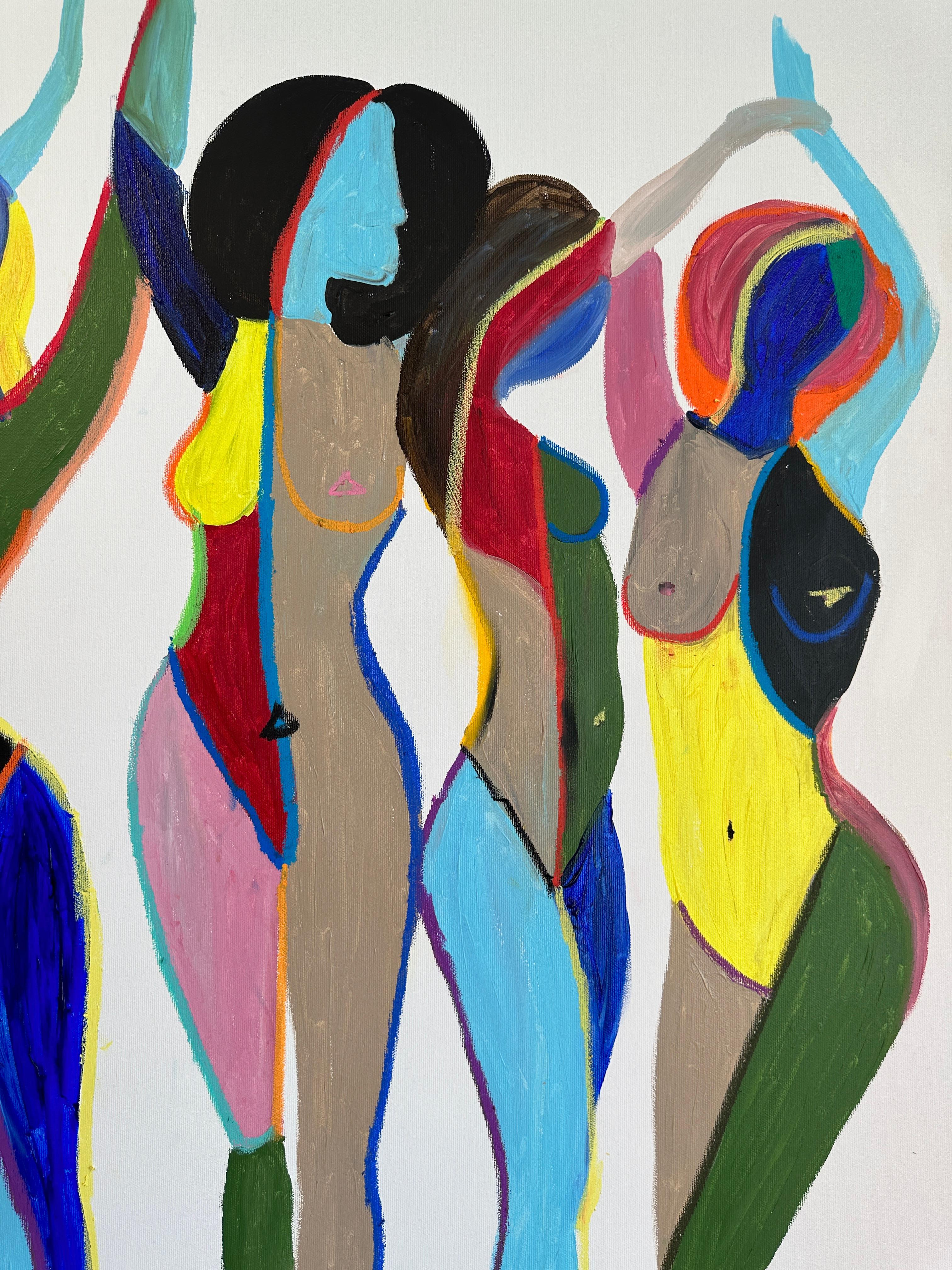 Katharina Hormel hat zwei verschiedene Werke geschaffen.

Auf der anderen Seite malt sie minimalistische Alltagsszenen mit Acrylfarben und Blattgold. Die Menschen, die sie porträtiert, sind unterwegs und gehen ihrem täglichen Leben nach, gehen im