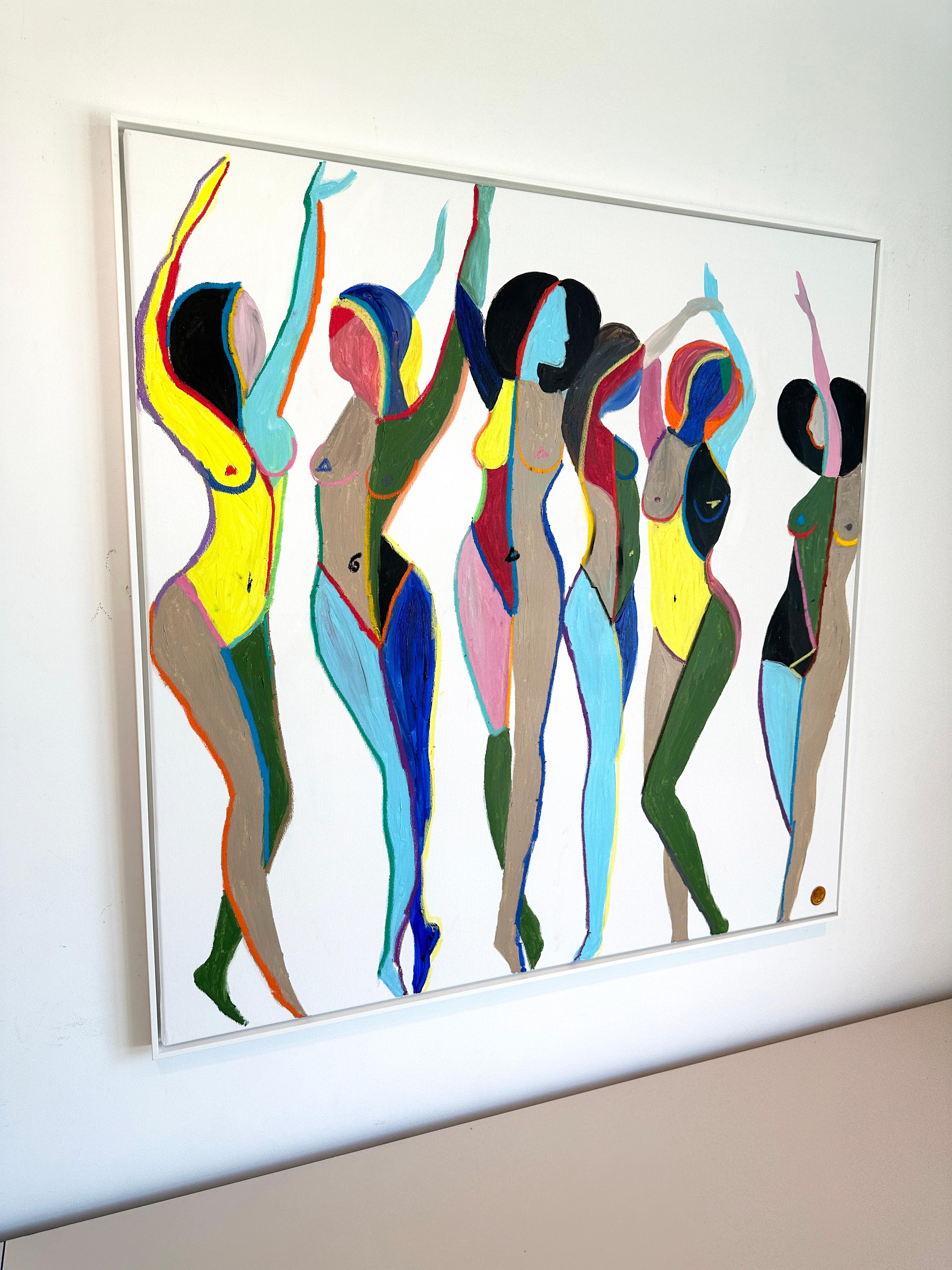 Joy after Matisse by K. Hormel - Colorful Dancers Contemporary Oil painting For Sale 2
